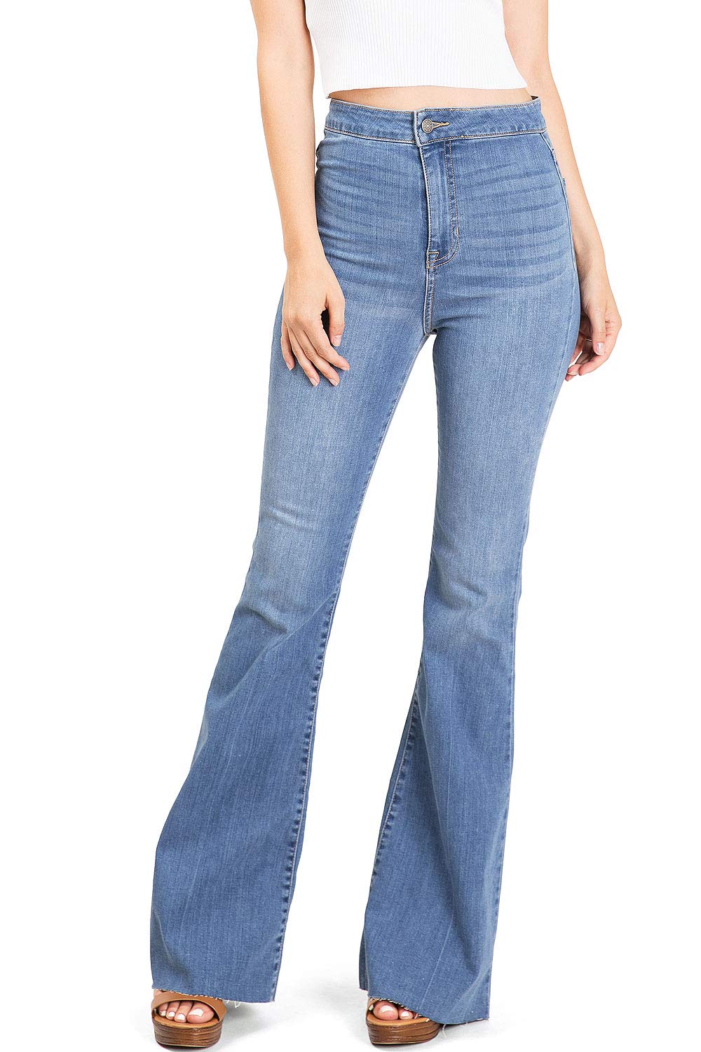 **Cello Jeans for Women - High Rise Stretchy Flared Jeans, Medium Denim Wash (Size 11) - Perfect for Casual Outfits, Date Nights & Vintage Style**