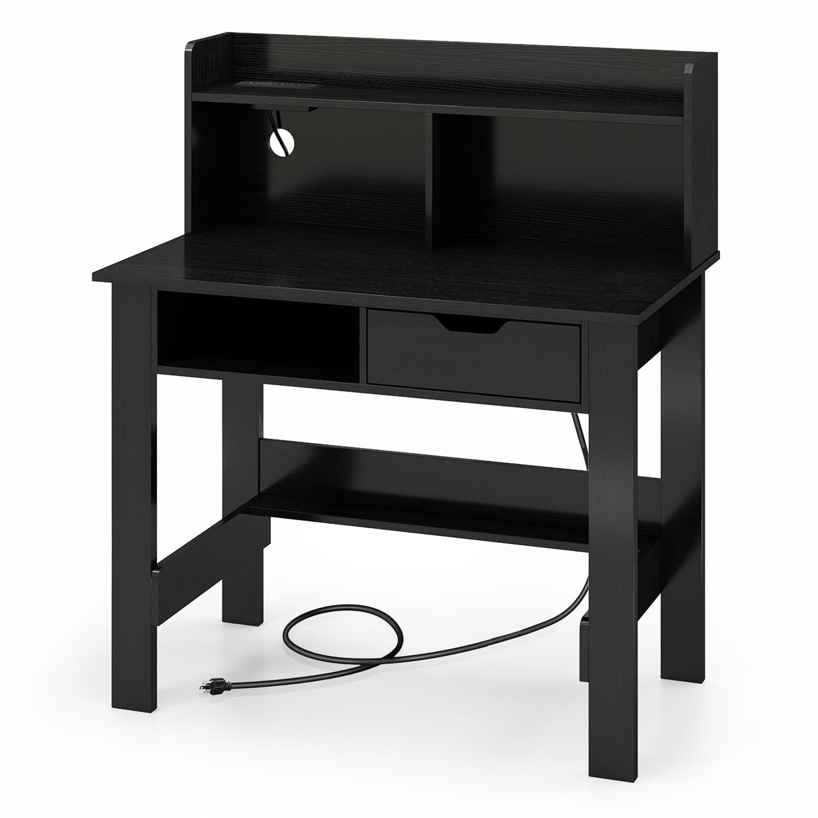 Tangkula Modern Computer Desk with Drawer & Hutch - Home Office Writing Desk with Charging Station & Storage Shelves, Space-Saving Workstation for Study, Work & Makeup Vanity | Perfect for Small Spaces, Home Office & Dorm Rooms