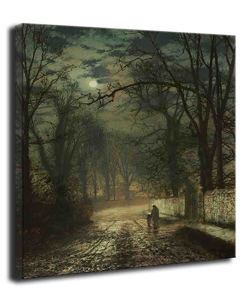 John Atkinson Night Road Framed Canvas Wall Art - Modern Home Decor for Living Room, Bedroom, Bathroom & Office - Ready to Hang 60x80cm (24x31inch) - Perfect for Creating a Cozy Atmosphere in Any Space