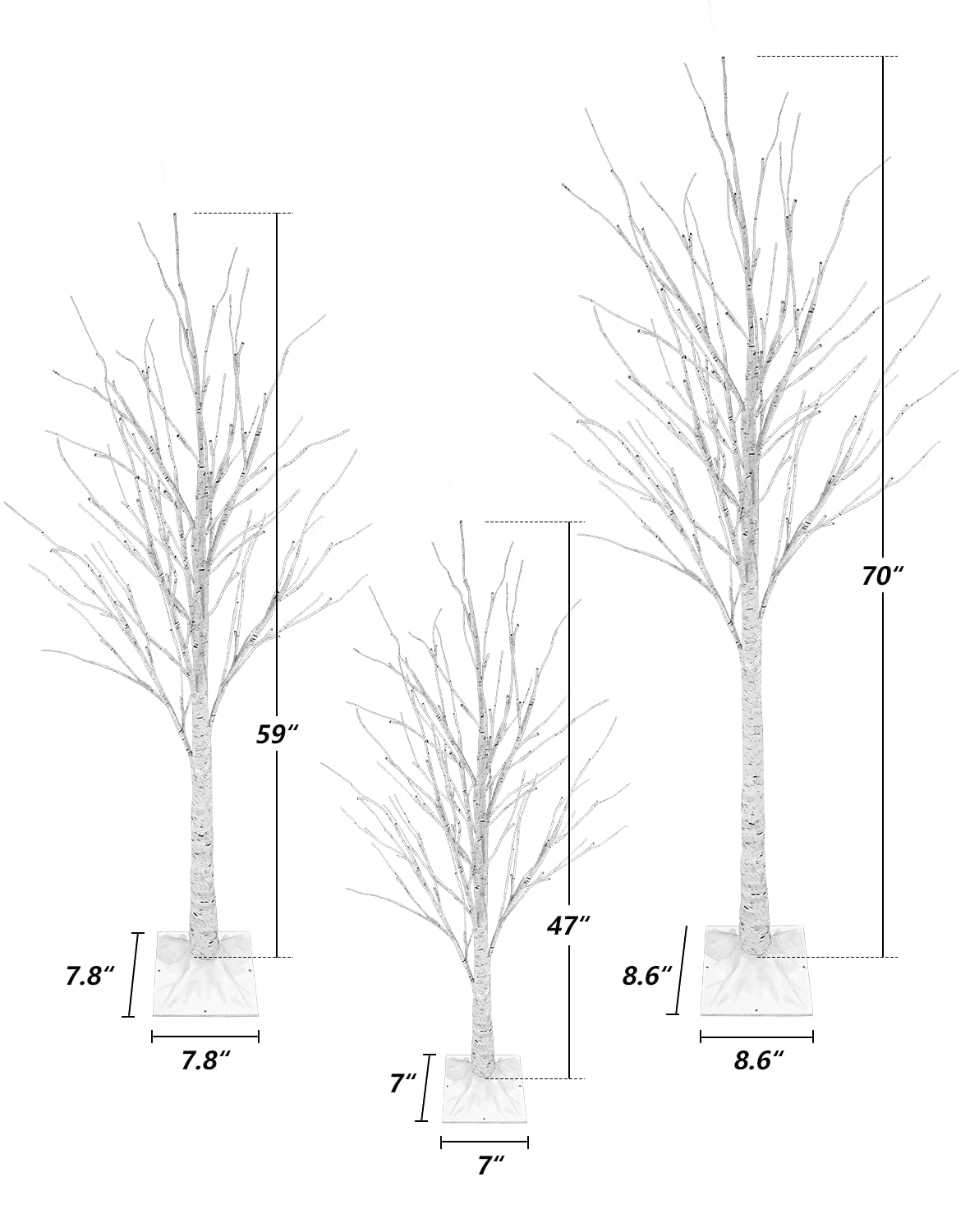 MIERES Lighted Birch Tree - Pack of 3 Prelit Christmas Trees (4ft, 5ft, 6ft) | Indoor/Outdoor LED Holiday Decor for Porch, Home, Wedding & Parties | Warm White Lights for Christmas, Easter, Summer Festivals & Seasonal Celebrations