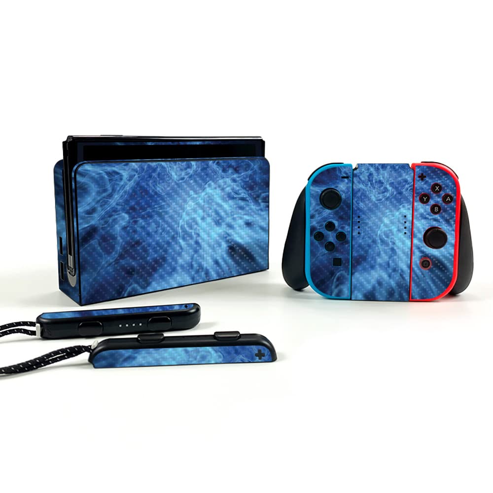 Premium Carbon Fiber Skin for Nintendo Switch OLED - Blue Mystic Flames | Protective & Durable Textured Cover | Easy Application | USA Made | Perfect for Gaming Protection & Style Enhancement
