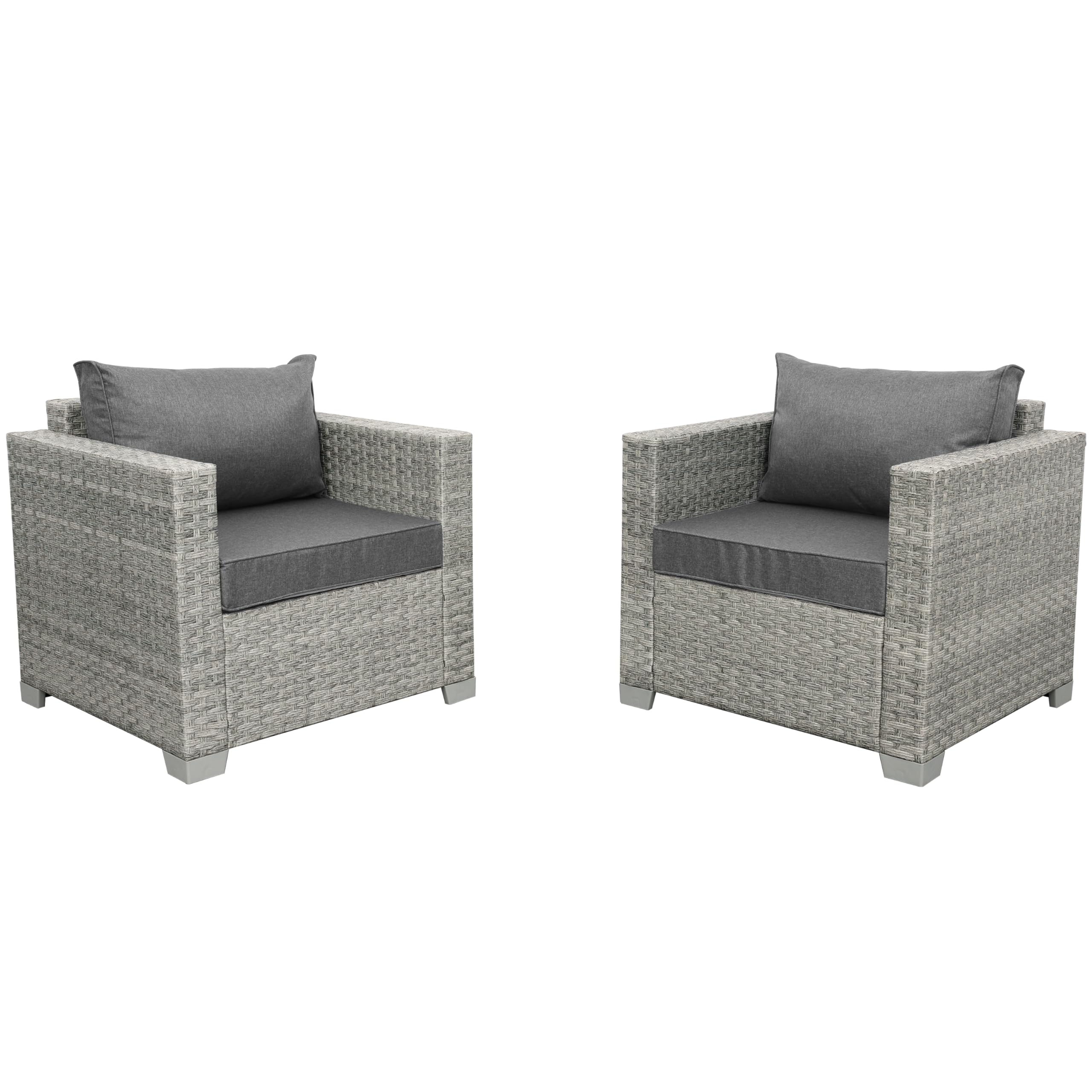 WAROOM 2-Piece Outdoor Wicker Patio Sofa Set - Grey Rattan Deep Seating Armchairs with Cushions for Porch, Balcony, Garden & Poolside Relaxation