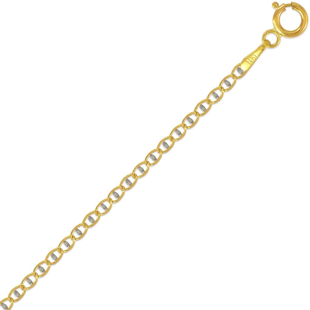 14K Gold Gucci-Inspired Flat White Pave Chain Necklace - Italian Craftsmanship - Shiny Durable Link Jewelry for Women & Men - 16-26 Inches Length, 1.70-5.0MM Width - Perfect for Gifts, Anniversaries & Special Occasions