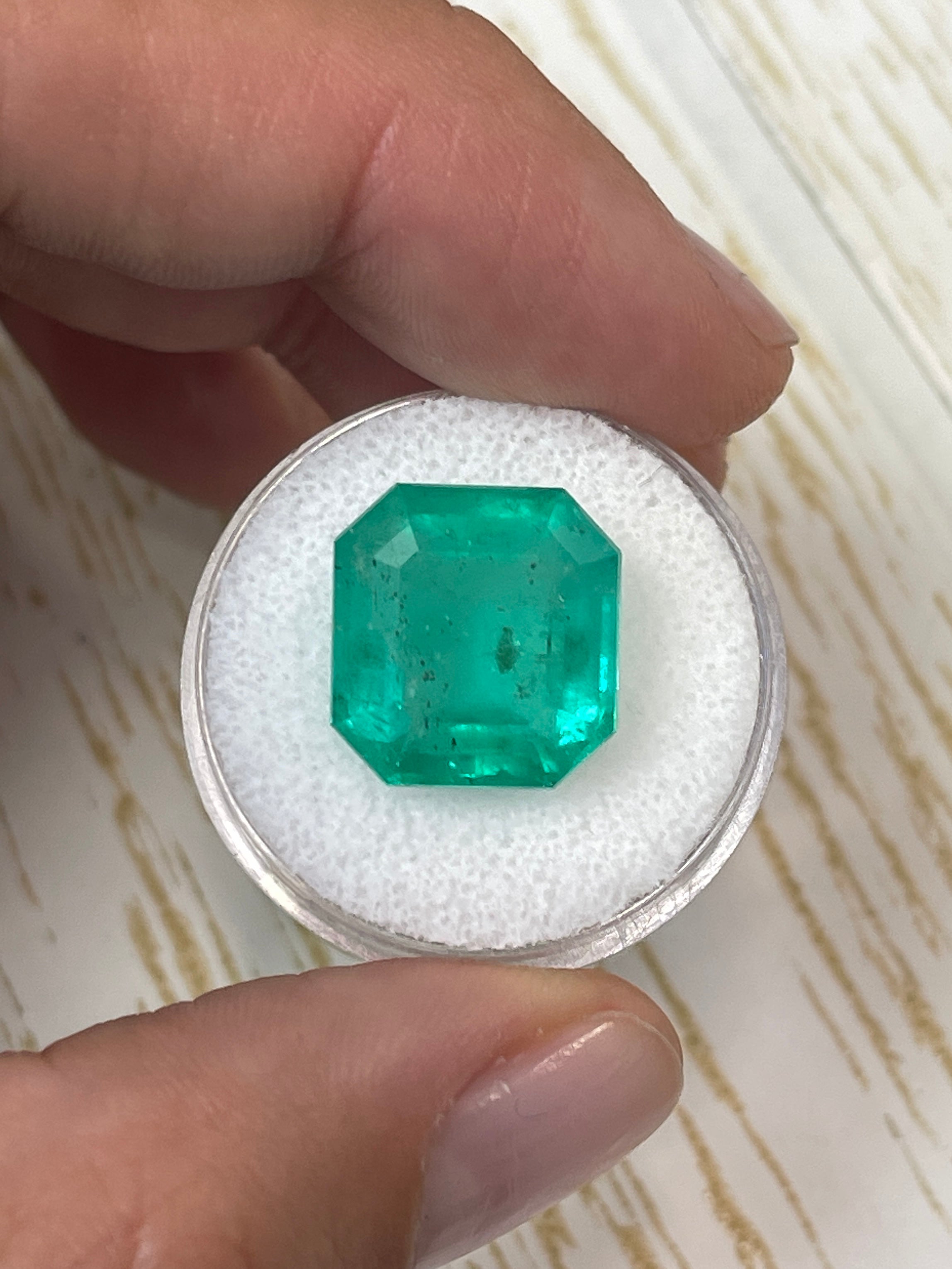 11.64 Carat Natural Colombian Emerald Asscher Cut Loose Gemstone - Earthy Green 14x14mm for Jewelry Making & Engagement Rings