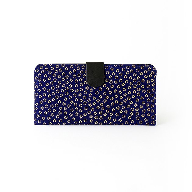 Japanese Deerskin Leather Long Wallet with Urushi Lacquer - Cherry Blossom & Navy Design | Premium Handmade Bifold Wallet for Men & Women | Perfect for Everyday Use, Business, and Gift Giving