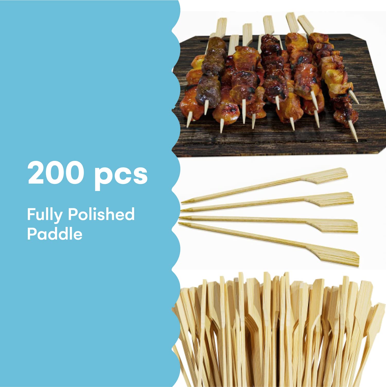 Noa Store Bamboo Skewers - 4 Inch Wooden Skewers for Appetizers, Fruit Kabobs, Cocktails & BBQ - 200 Count Mini Kabob Sticks & Toothpicks - Perfect for Party Platters, Charcuterie Boards & Grilling Snacks