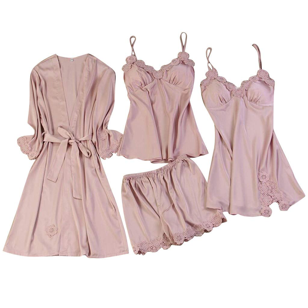 Women's Satin Sleepwear Set - Soft Silk Robe & Nightdress Lingerie Pajamas for Comfortable Sleep & Lounge Wear - Sexy Underwear for Women