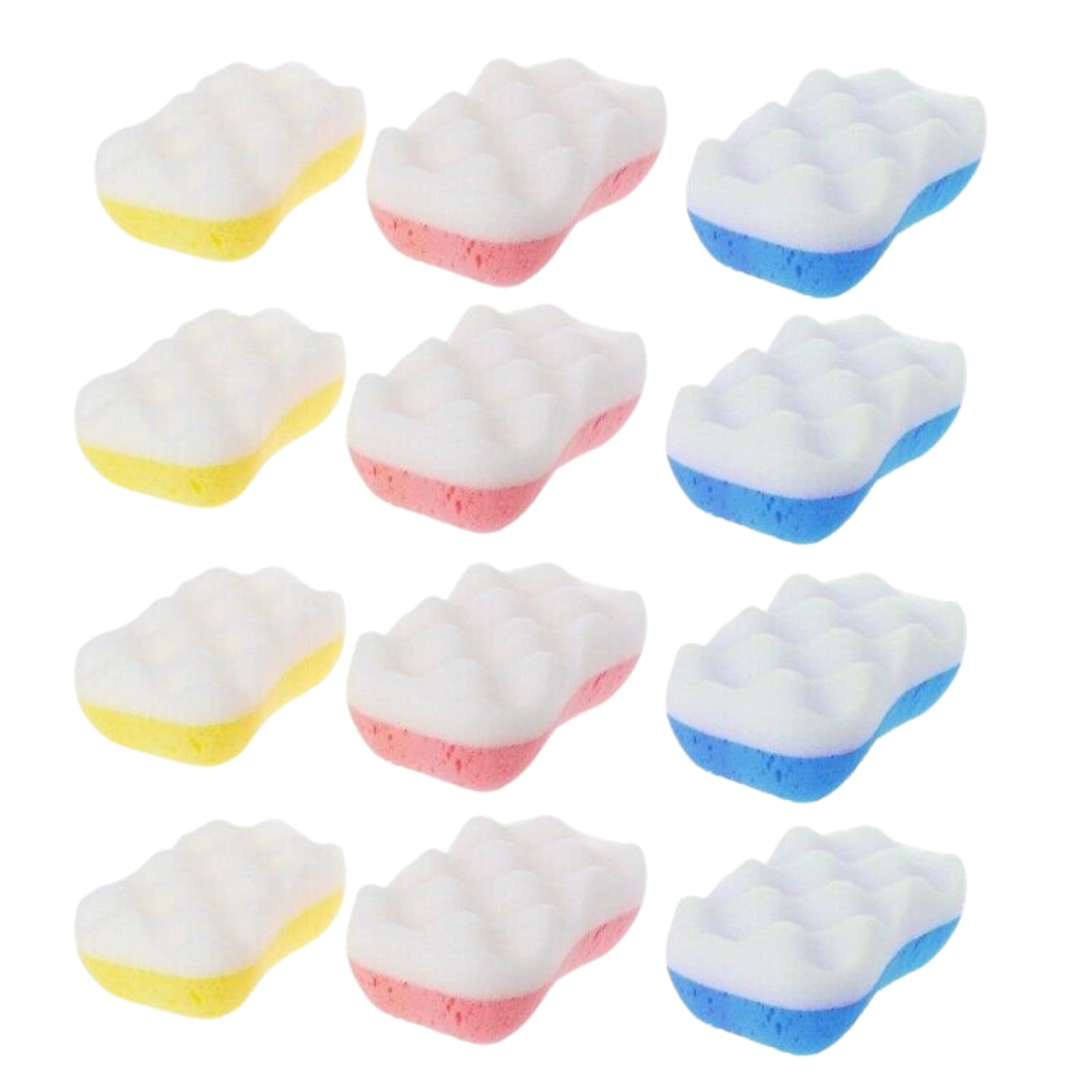 Naras 12 Pack Body Sponges for Shower - Dual Texture Exfoliating Sponge with Smooth & Rough Sides - Gentle Skin Care for Adults & Kids - Perfect for Daily Bath, Spa & Sensitive Skin Cleansing
