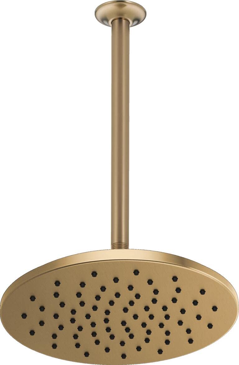 Delta Faucet Rain Shower Head - Luxury Gold Rainfall Showerhead with Lumicoat Champagne Bronze Finish - Ceiling Mount Metal Shower Head (Includes Shower Arm) for Spa-Like Bathroom Experience