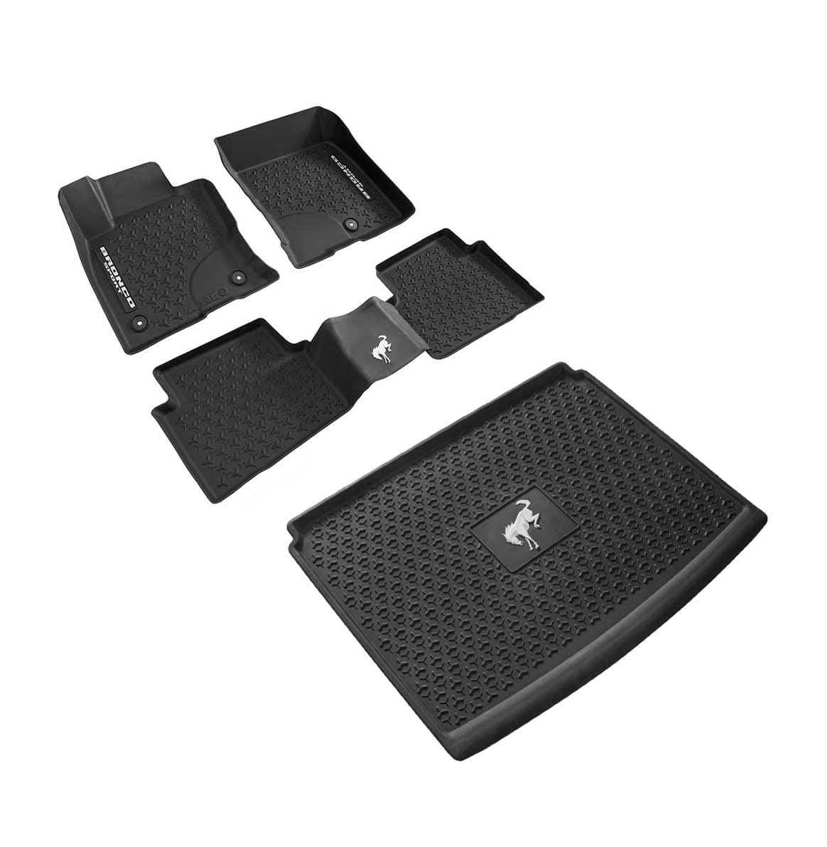Premium 5-Piece Black Rubber Floor Mats Set - Front, Rear & Cargo Liners for 2021-2022 Ford Bronco Sport (Fits Models with Full Size Spare Tire) - All-Weather Protection & Easy Cleaning for Off-Road Adventures & Daily Commutes