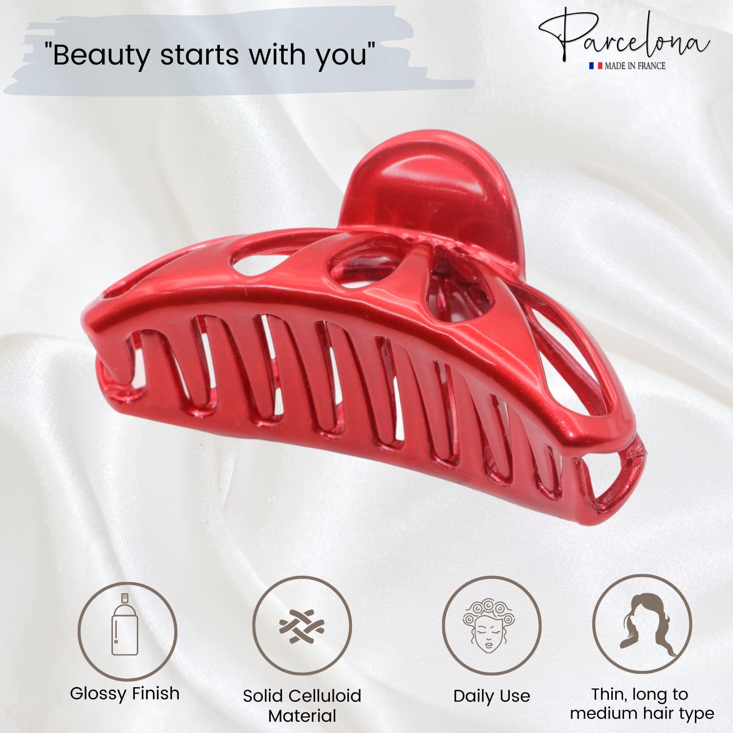 French Small Rain Drop Hair Claw Clip 2 3/4 Inches - Glossy Red Jaw Clip for Women & Girls - Perfect for Updos, Ponytails & Everyday Hairstyles