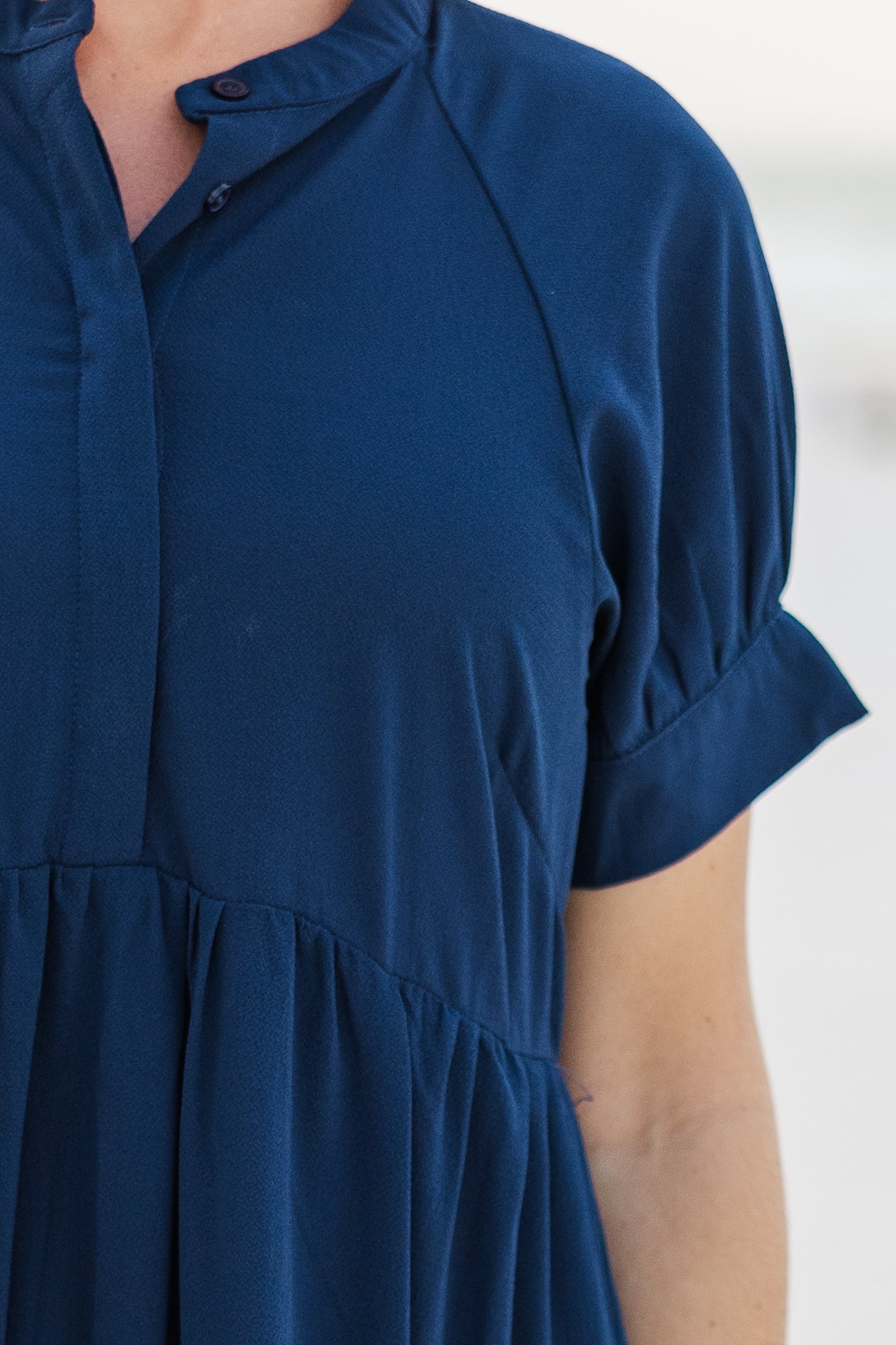 Midnight Blue Midi Dress for Women - Elegant A-Line Summer Dress with Short Sleeves | Perfect for Cocktail Parties, Date Nights & Office Wear