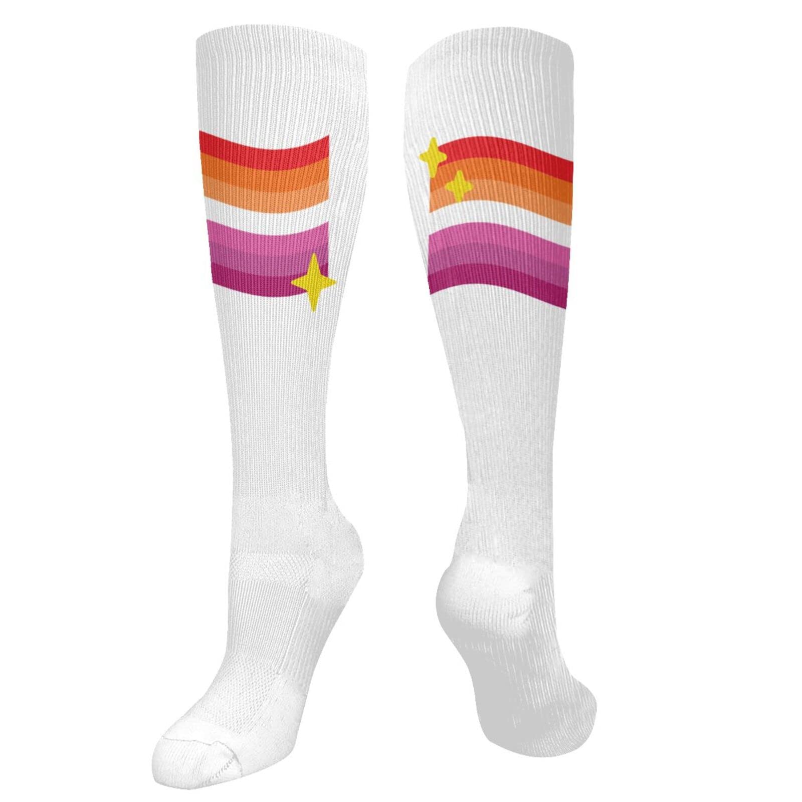 Lesbian Pride Flag Sparkle Knee High Socks - Women's Rainbow LGBTQ+ Compression Tube Socks for Running, Workout & Casual Wear - Perfect for Pride Events, Gym & Everyday Fashion