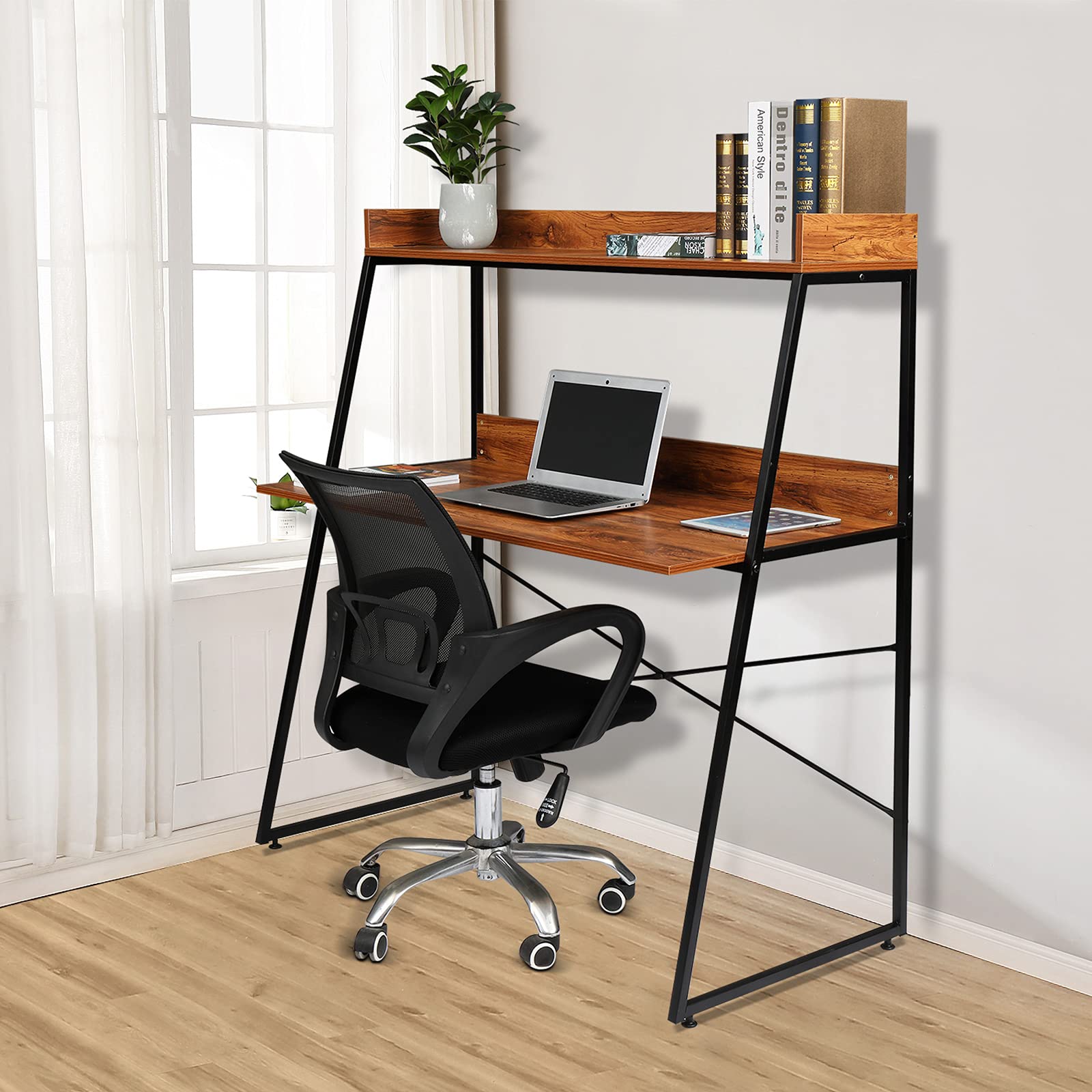Vintage 47-Inch Particleboard Computer Desk with Shelf - Triamine Coated, Sturdy Workstation for Home Office, Gaming & Study