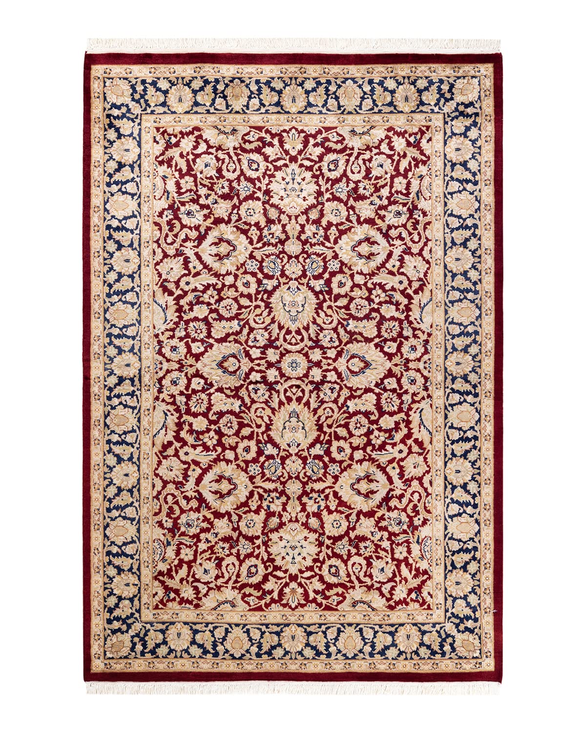 Handmade Wool Oriental Mogul Red 4x6 Area Rug - Traditional Hand-Knotted One-of-a-Kind Solo Rugs for Living Room, Bedroom & Home Decor