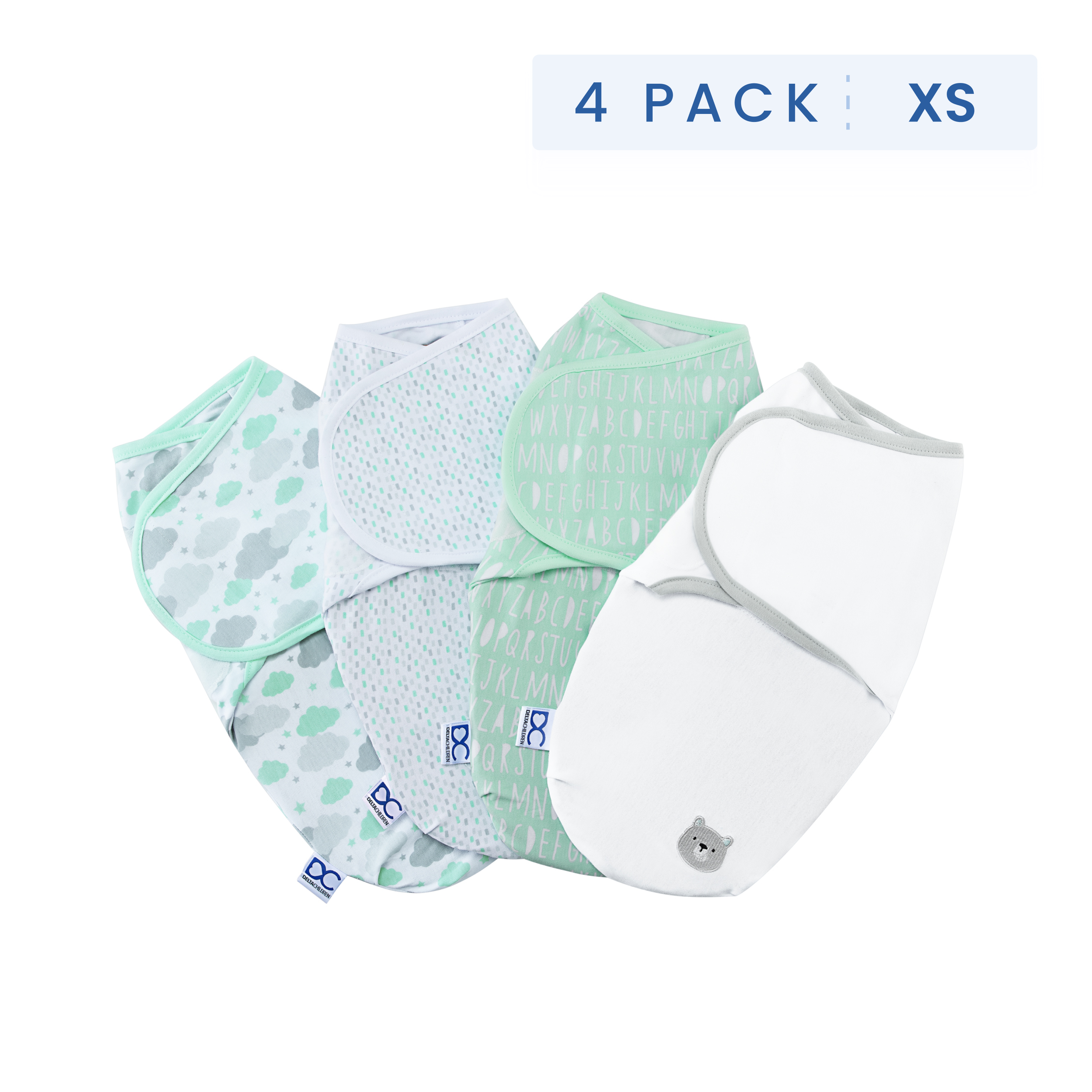 Little Lambs Adjustable Swaddle Wrap - Extra Small (0-3 Months/4-7 lbs) - 4 Pack - Soft Baby Swaddle Blankets for Newborns - Perfect for Sleeping, Swaddling & Comforting Infants