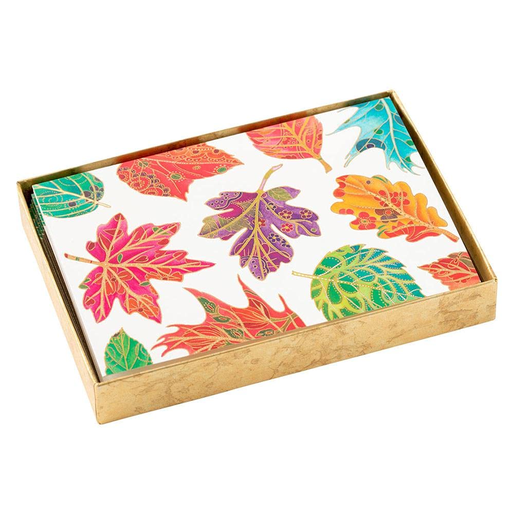 Elegant Caspari Jeweled Autumn Blank Note Cards Set - 32 Premium Boxed Cards & Envelopes for Thanksgiving, Holiday Greetings & Fall Wedding Invitations