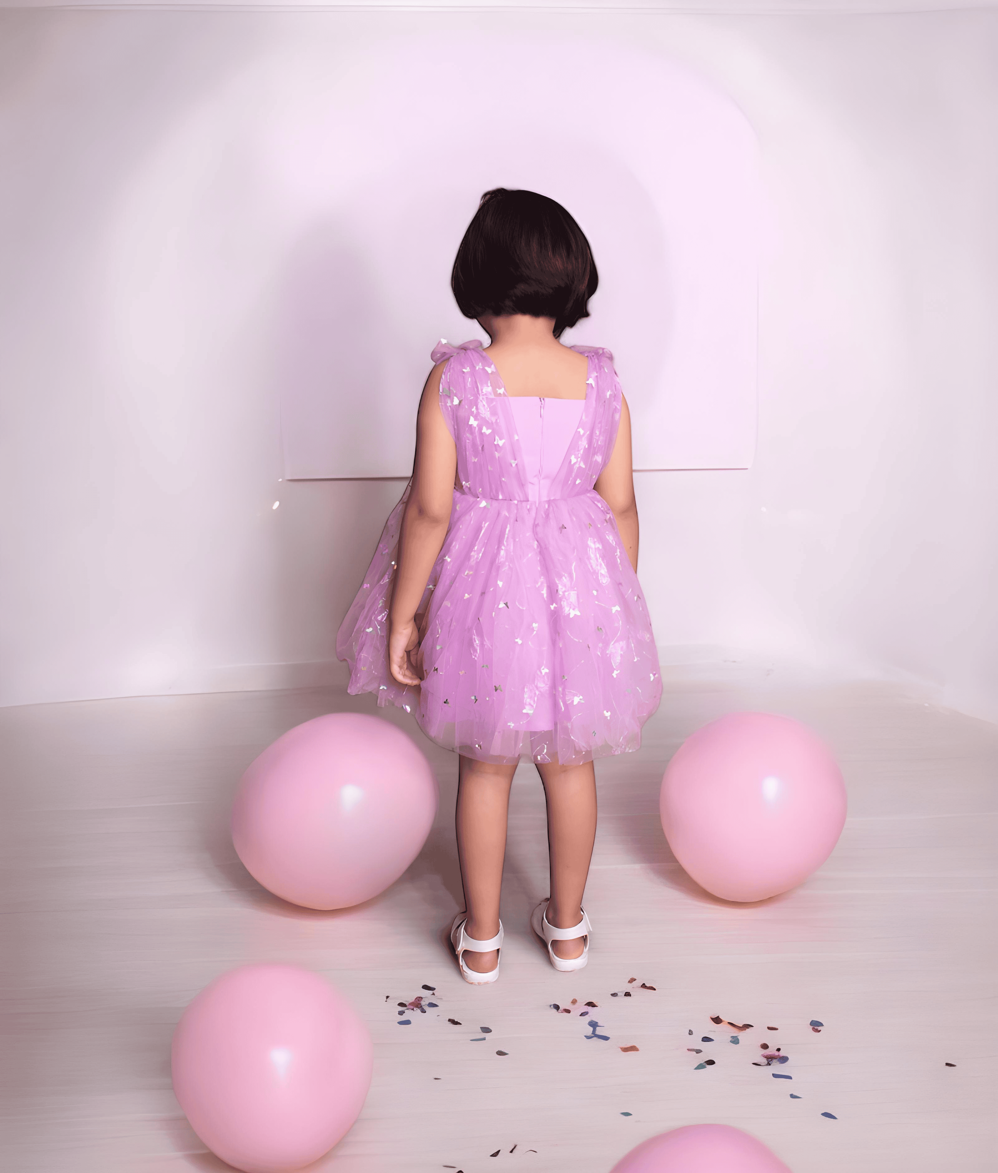 Pre Order: Elegant Lilac Butterfly Frock Dress for Women - Perfect for Spring Weddings, Garden Parties & Special Occasions