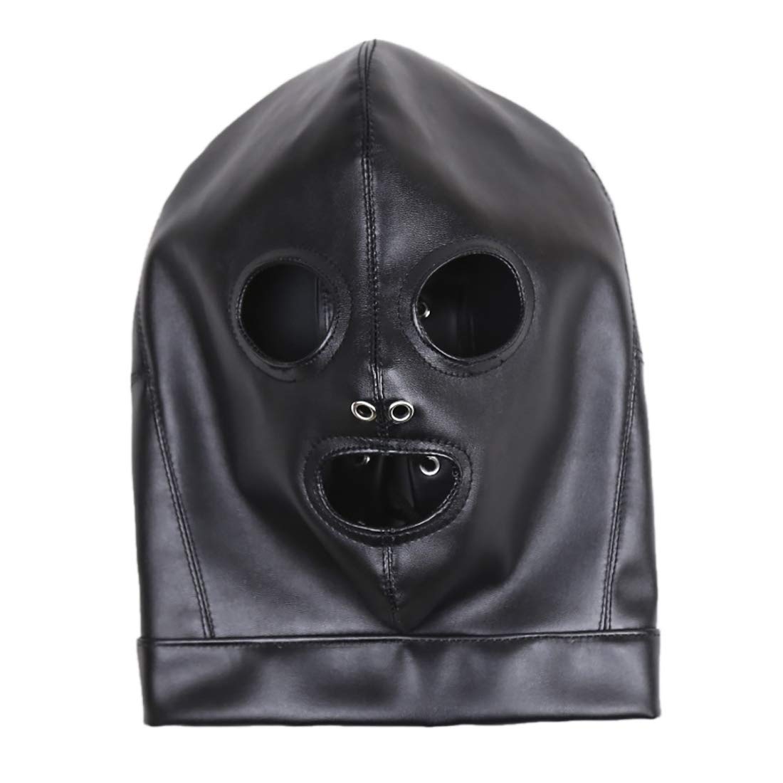 Unisex Leather Masquerade Mask with Lace-Up Hood - Breathable Eye & Mouth Cover for Costume Parties, Halloween, Cosplay & Renaissance Fairs