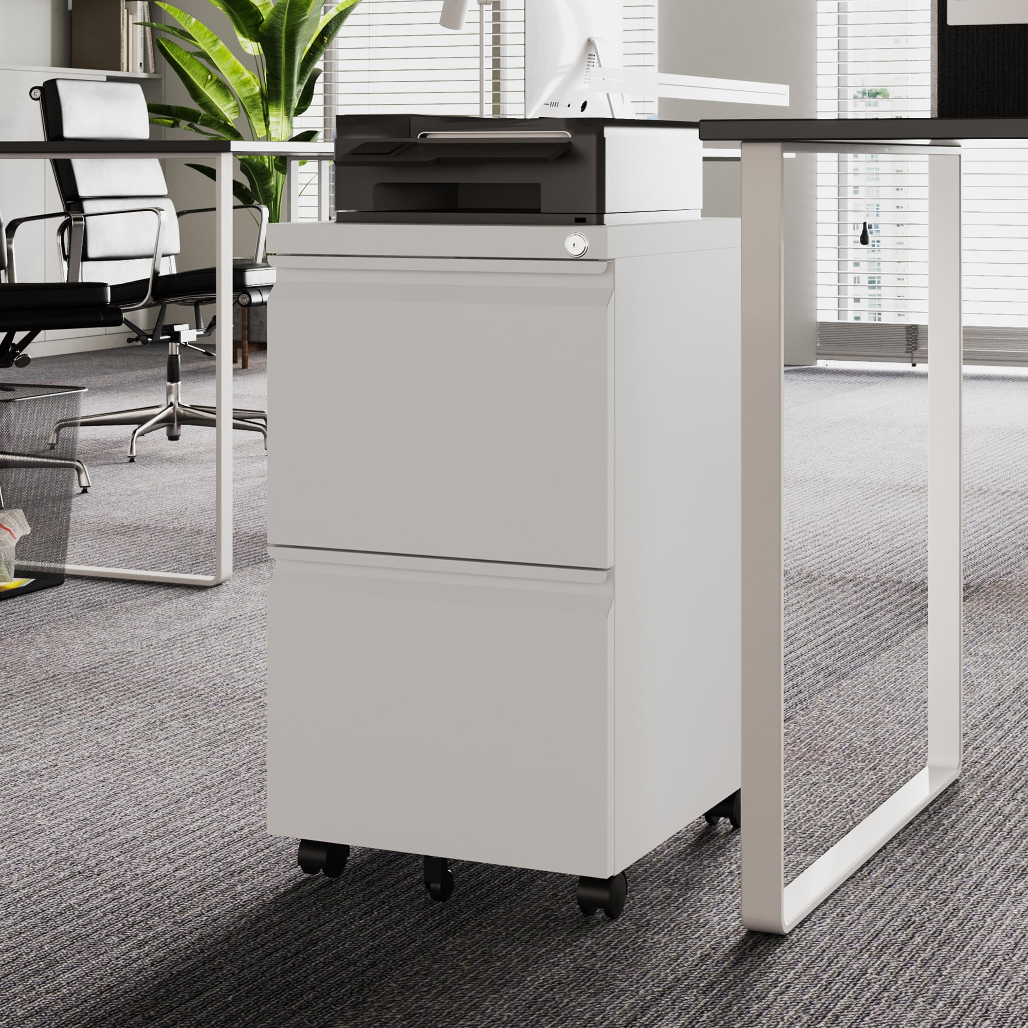 Letaya 2-Drawer Lockable Mobile File Cabinet - Under Desk Metal Storage Organizer for Home & Office - Holds Letter, Legal & A4 Files (White, Assembly Required) - Perfect for Small Spaces & Clutter-Free Workspaces
