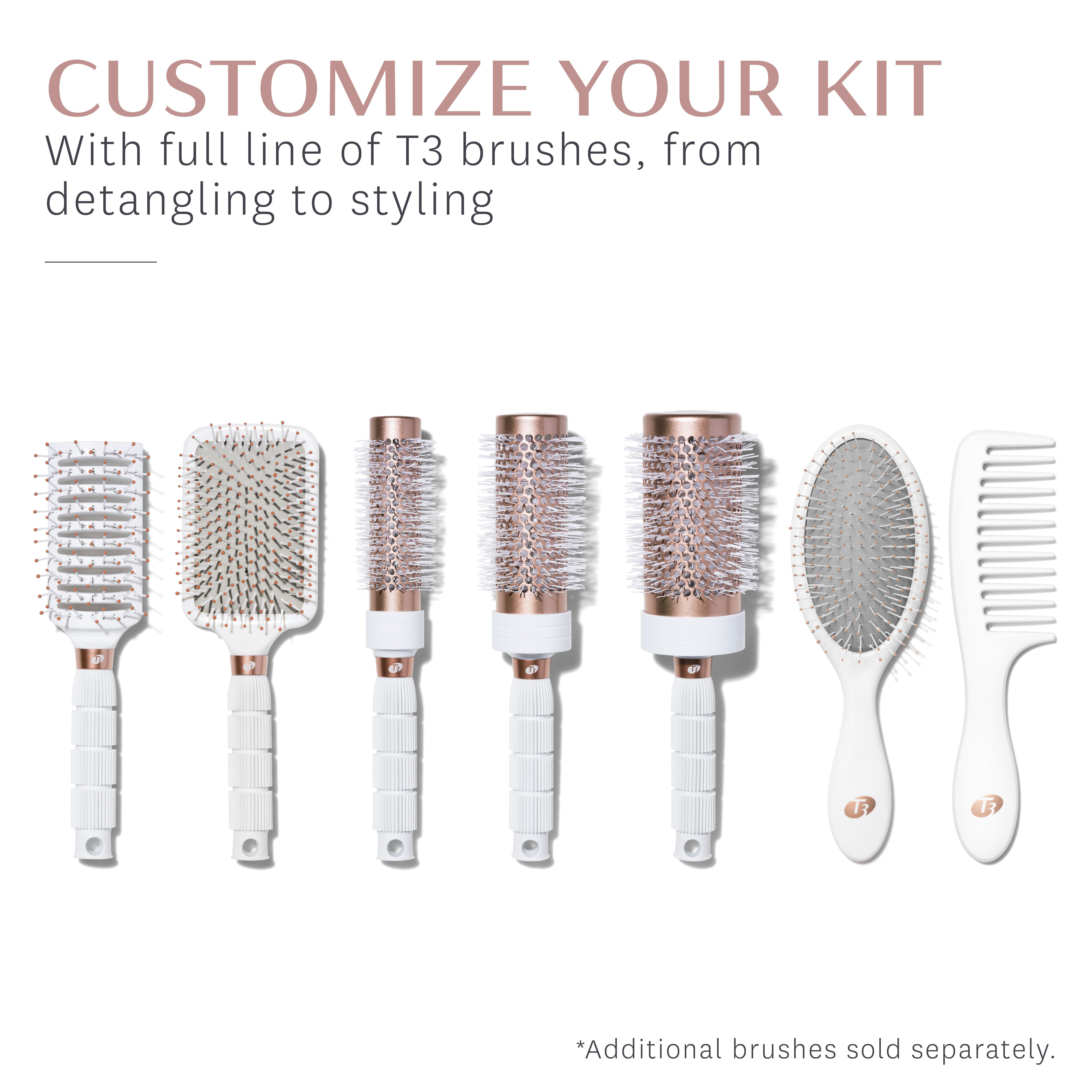 T3 Detangle Duo Hair Brush & Comb Set - Professional Detangling Tools for Smooth, Frizz-Free Hair - Perfect for Wet & Dry Hair Styling at Home or Salon