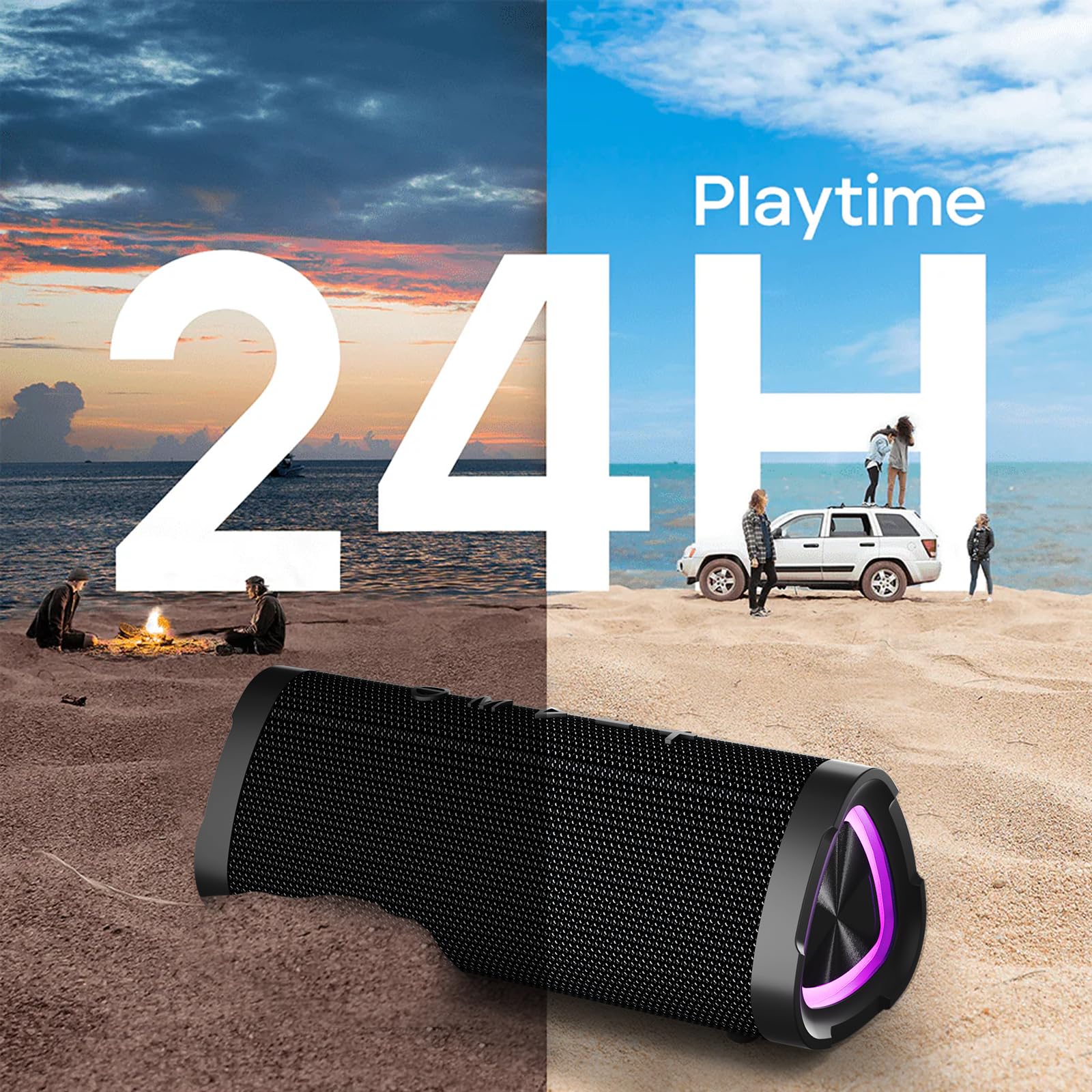 Vanzon V40 Portable Wireless Bluetooth Speaker - 24W Loud Stereo Sound, 24H Playtime, TWS Pairing, IPX7 Waterproof - Perfect for Home, Outdoor, Travel, Beach, and Pool Parties