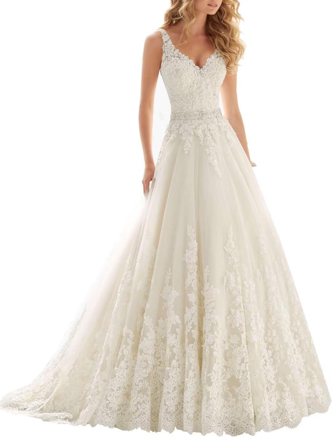 2025 Fall Lace Wedding Dresses for Bride - Tulle Ball Gown A-line Beaded Country Modest Bridal Gown | Perfect for Church, Outdoor & Vintage Theme Weddings