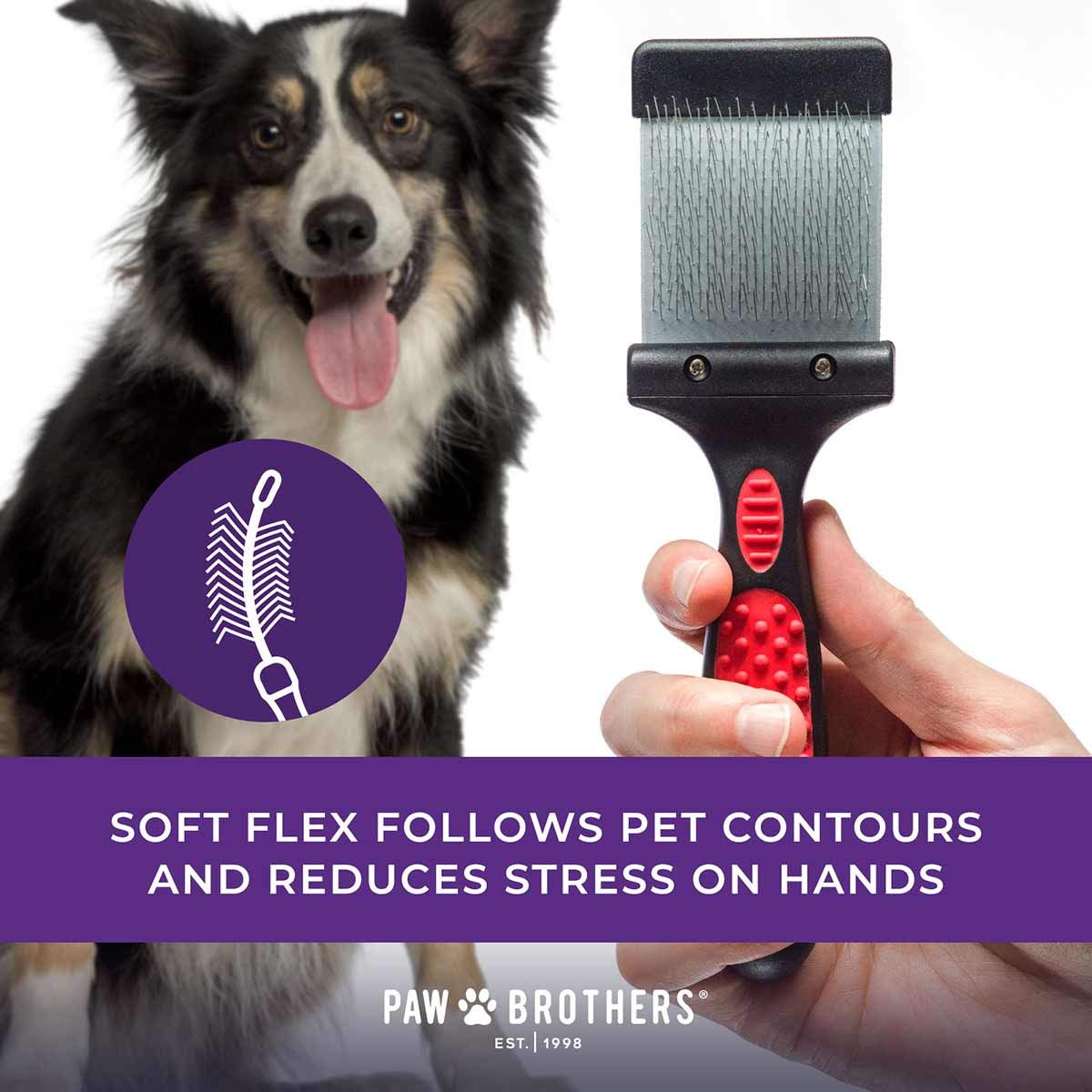 Ryan's Pet Supplies Paw Brothers Double Sided Soft Flex Slicker Brush for Dogs & Cats - Professional Grooming Tool with Angled Stainless Steel Pins, Comfort Grip & Flexible Head - Large Size for Easy Brushing at Home or Professional Pet Salon