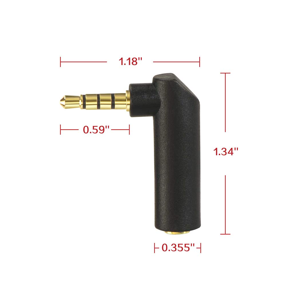 90 Degree 3.5mm Male to Female Stereo Audio Extension Adapter - Right Angle 1/8 Inch TRRS Gold Plated Mini Plug Connector (3-Pack) - Perfect for Headphones, Gaming Headsets & Mobile Devices