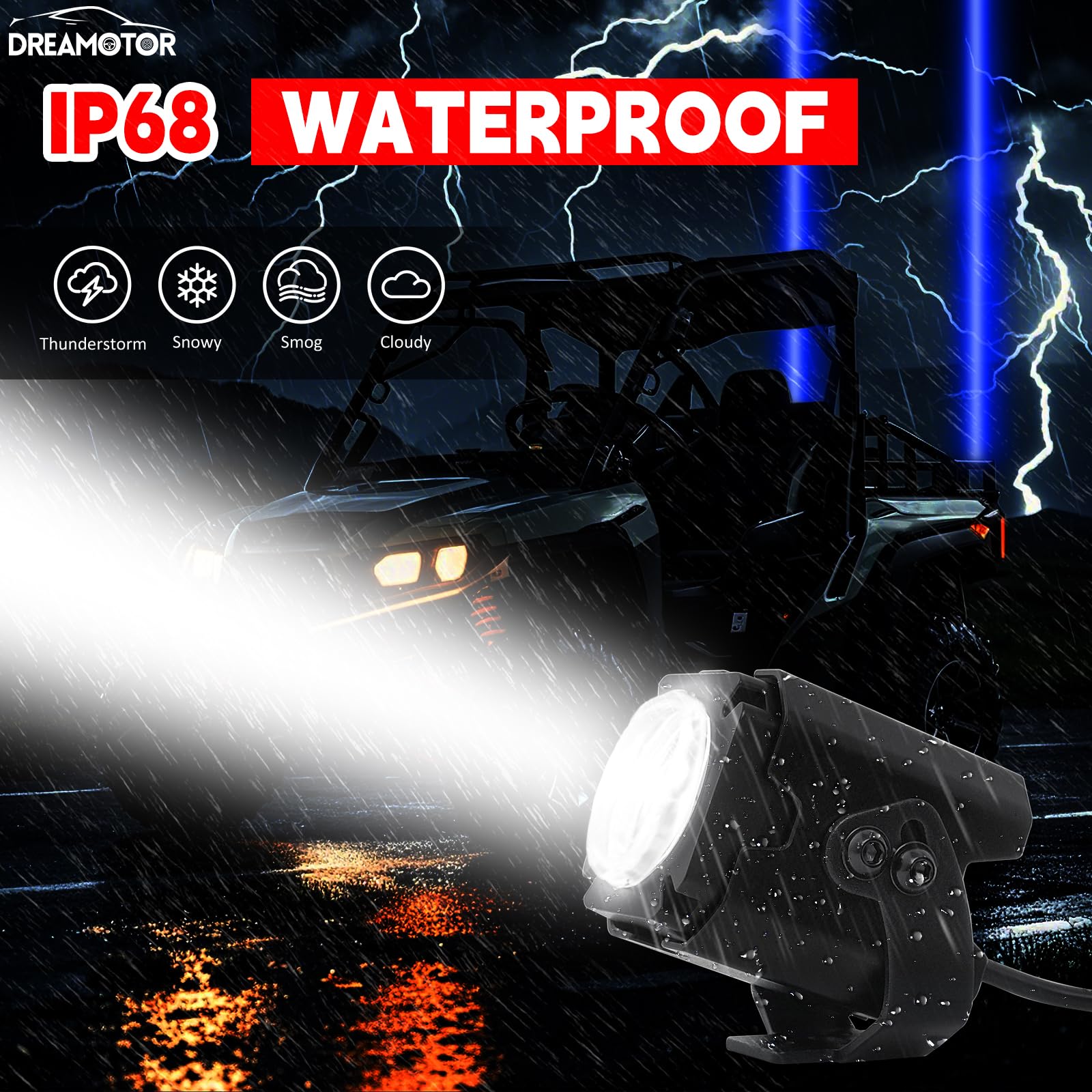 RGBW Auto Spot Beam Pod Whip Light Kit for UTV ATV - 2Pcs with Switch & Remote, 4-Color Whipless LED Light for Polaris RZR, Can Am Maverick X3, Golf Cart & Off-Road Vehicles - Perfect for Night Riding, Trail Adventures & Off-Road Lighting