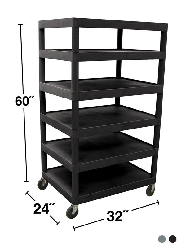 Luxor Six-Tier Black Utility Cart with Wheels - Heavy Duty Rolling Storage Shelves for Kitchen, Office, Garage & Home Organization