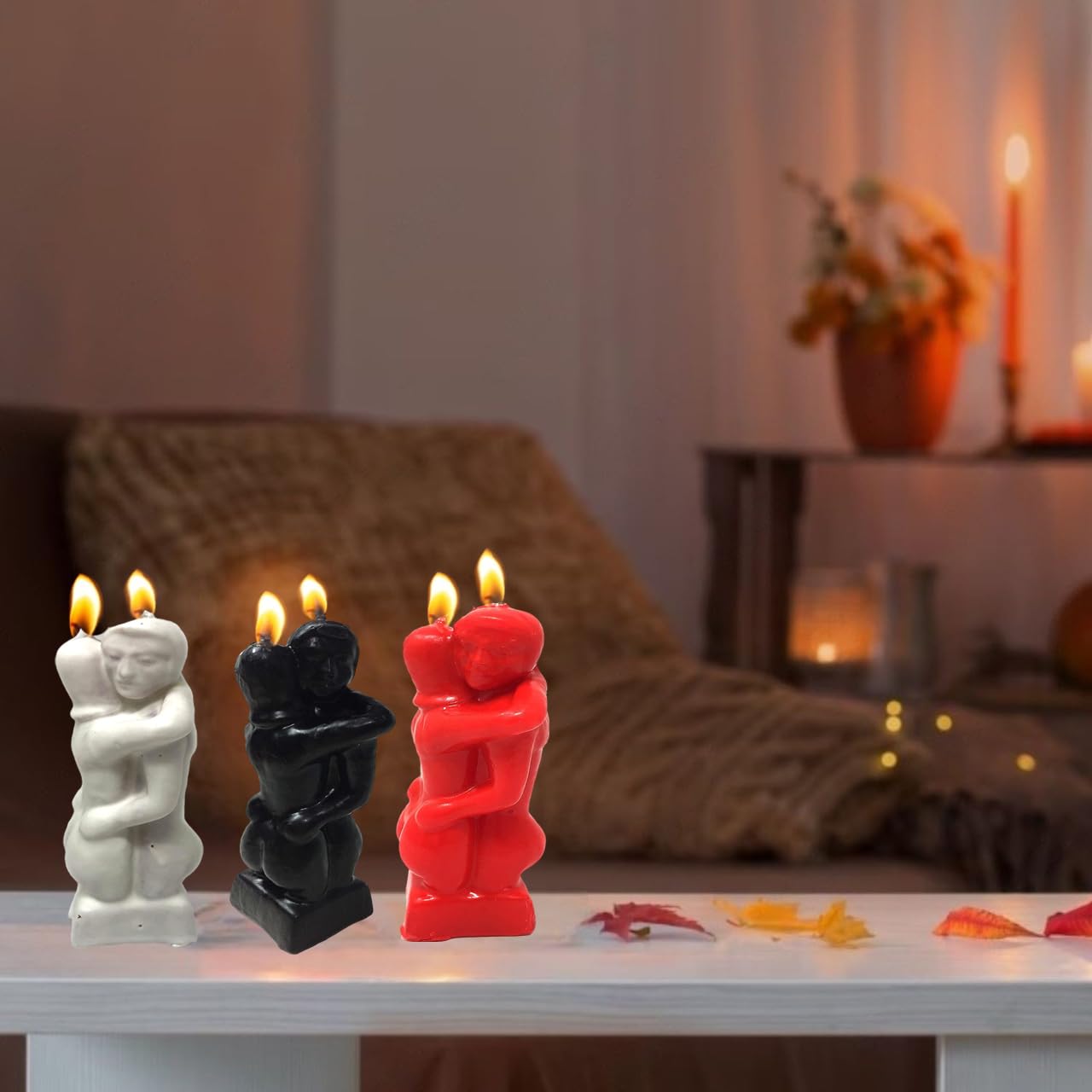 Handcrafted Romantic Couple Figurine Candle - Erotic Art Portrait Candle Mold for Valentine's Day, Anniversaries & Special Occasions - Decorative Home Decor for Bedroom, Bathroom & Romantic Dinners (Red)