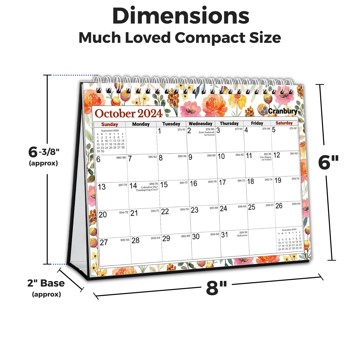 CRANBURY Standing Desk Calendar 2025 - Floral 8x6 Desktop Planner (January-December 2025) | Monthly Flip Calendar with Stickers | Perfect for Office, Home & Gift Giving | Beautiful Floral Design Small Calendar for Workstation & Study Desk
