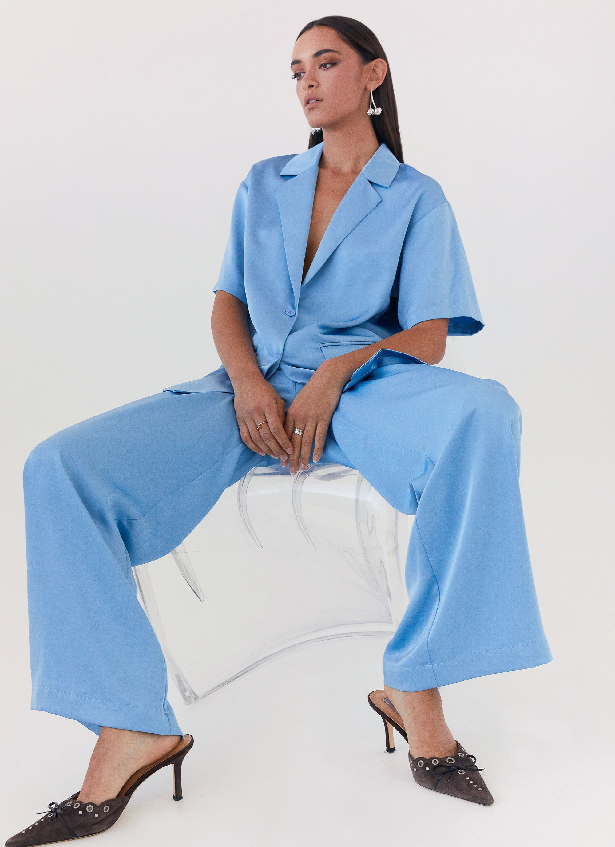 Premium Brinkley Satin Pants for Women - Soft & Comfortable High Waisted Lounge Pants in Elegant Blue | Perfect for Yoga, Sleepwear & Casual Wear