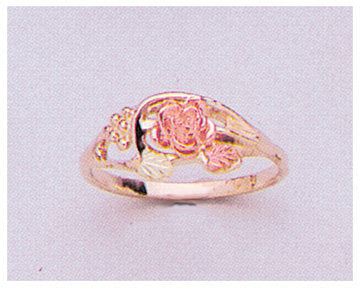 10K Solid Three-Tone Gold Red Rose with Green Leaves Blank Ring - Size 5-8 - Prospector Gold Setting (643-627) - Perfect for Weddings, Anniversaries & Romantic Gifts