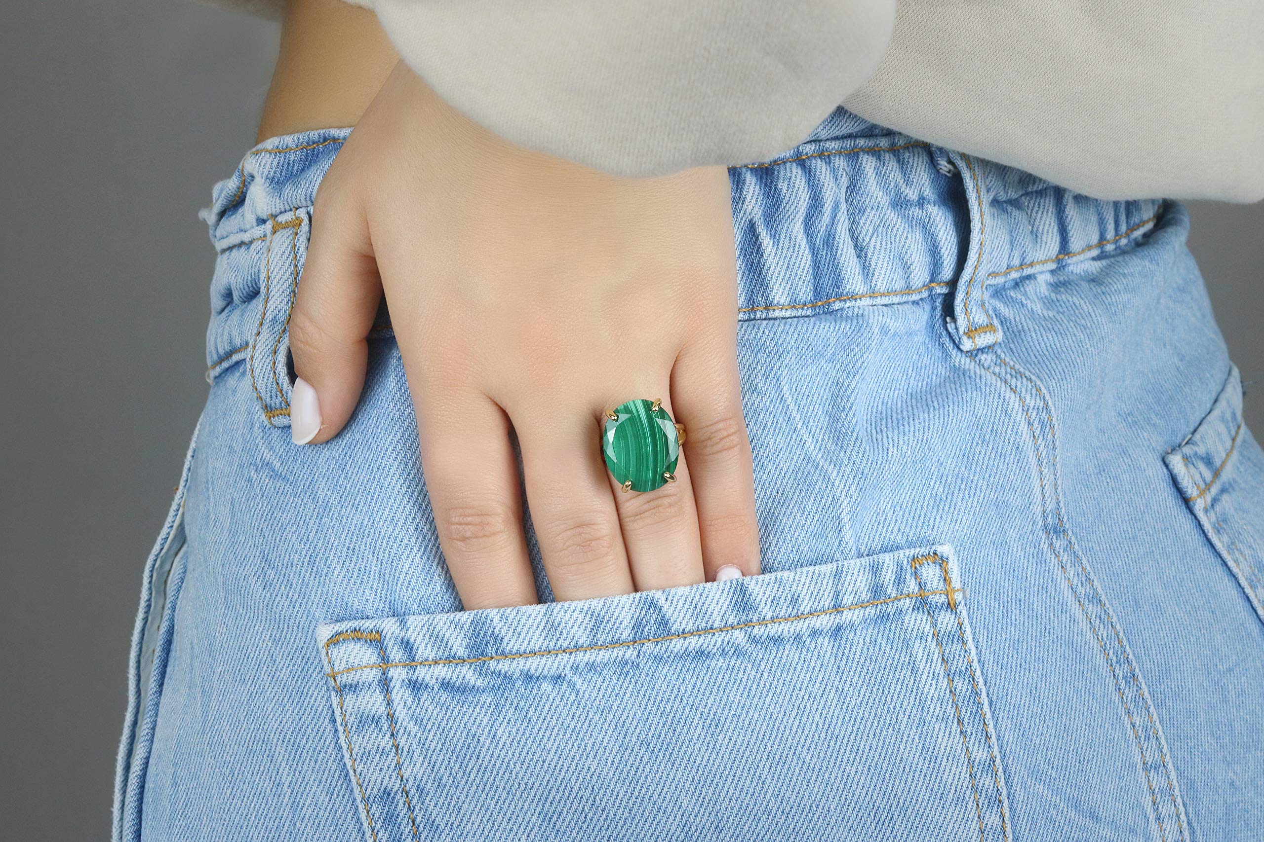 Handmade Sterling Silver Malachite Ring for Women - Natural Oval Gemstone Jewelry - Elegant Fashion & Gift for Her - Perfect for Weddings, Parties & Everyday Wear