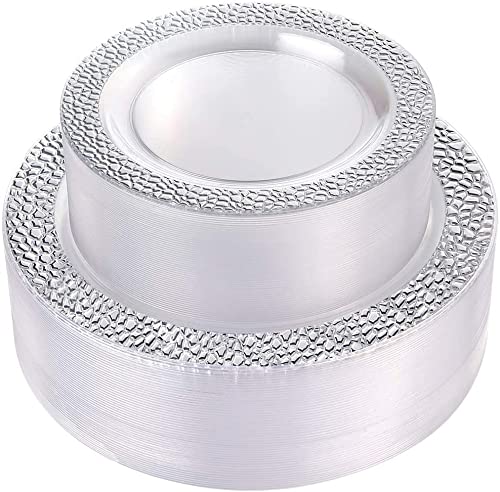102-Piece Silver Plastic Plates Set - 360 Silver Plastic Cutlery - Elegant Disposable Tableware for Parties, Weddings & Events