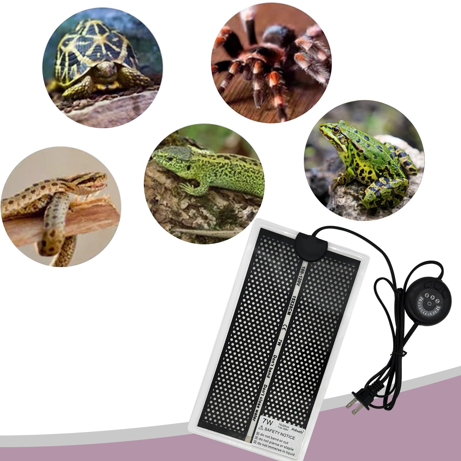 7W Reptile Heat Pad with 7-Temperature Settings - Under Tank Terrarium Heater for Snakes, Lizards, Geckos, Frogs & Small Pets - Perfect for Reptile Tanks, Habitats & Winter Warmth