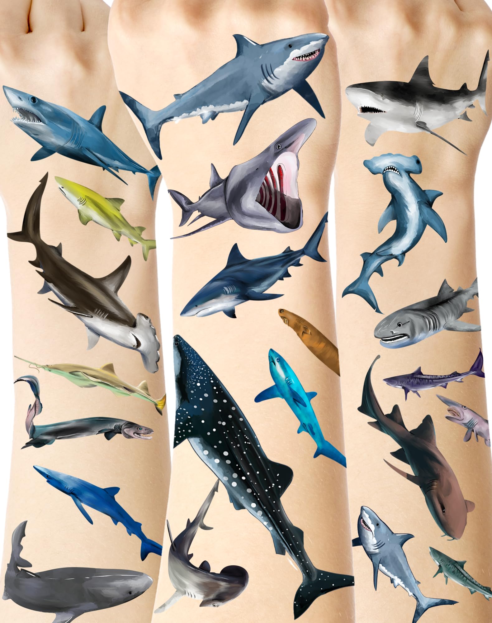 108 Pieces Shark Tattoos Stickers - Waterproof Temporary Tattoos for Kids & Adults - Shark Party Decorations, Birthday Favors, Halloween Costume Accessories - Perfect for Pool Parties, Beach Events and Ocean Theme Celebrations