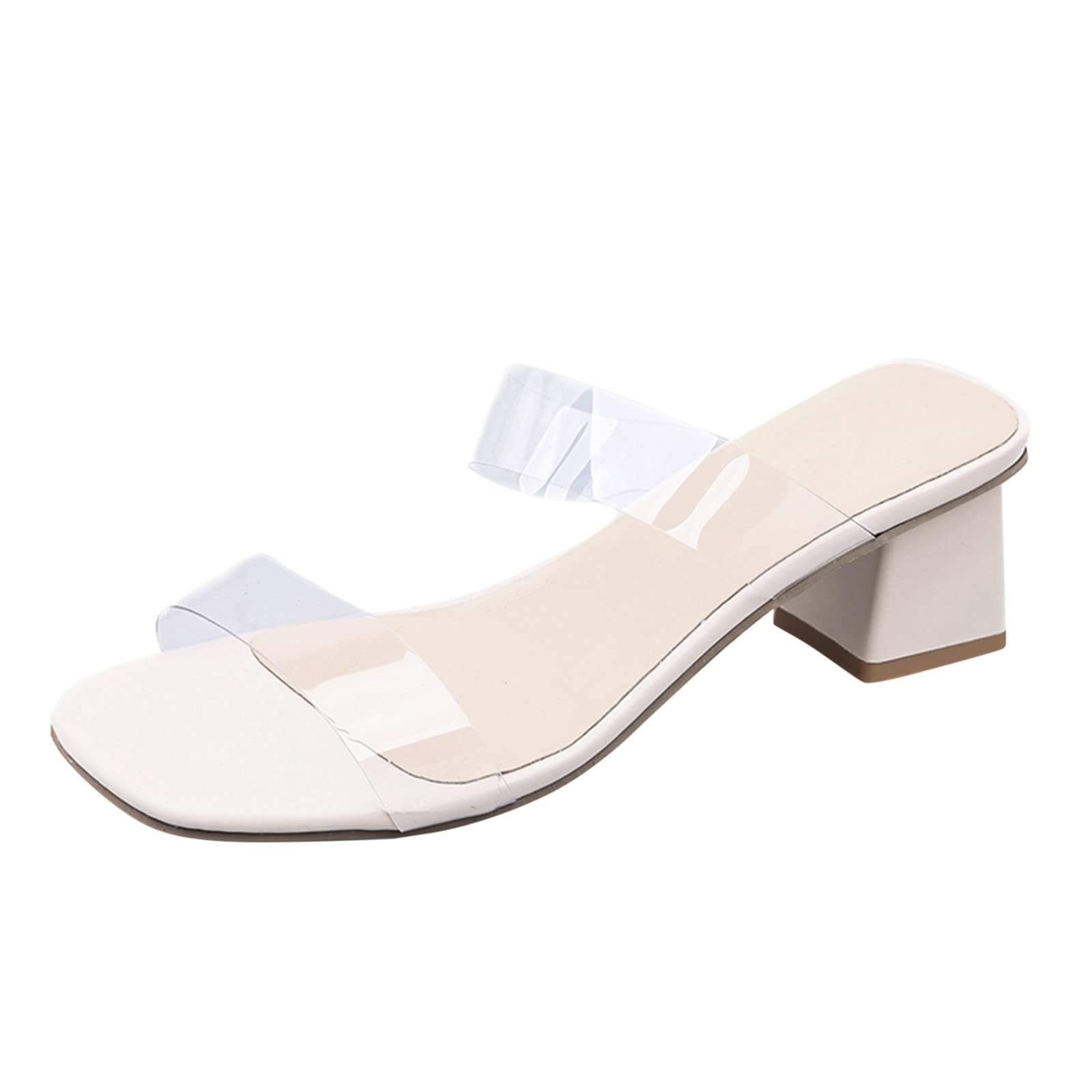 Women's Summer Fashion Slide Slippers - Pearl Transparent PVC Chunky High Heel Sandals with Softball Socks | Comfortable Aqua Color Ladies Sandals for Beach, Pool, and Casual Outings