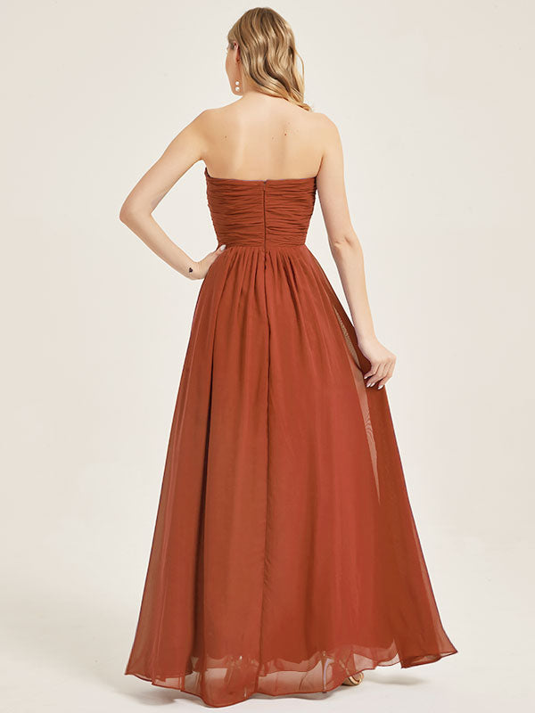 Elegant Burnt Orange Sweetheart Strapless Chiffon Maternity Bridesmaid Dress for Weddings, Baby Showers & Formal Events