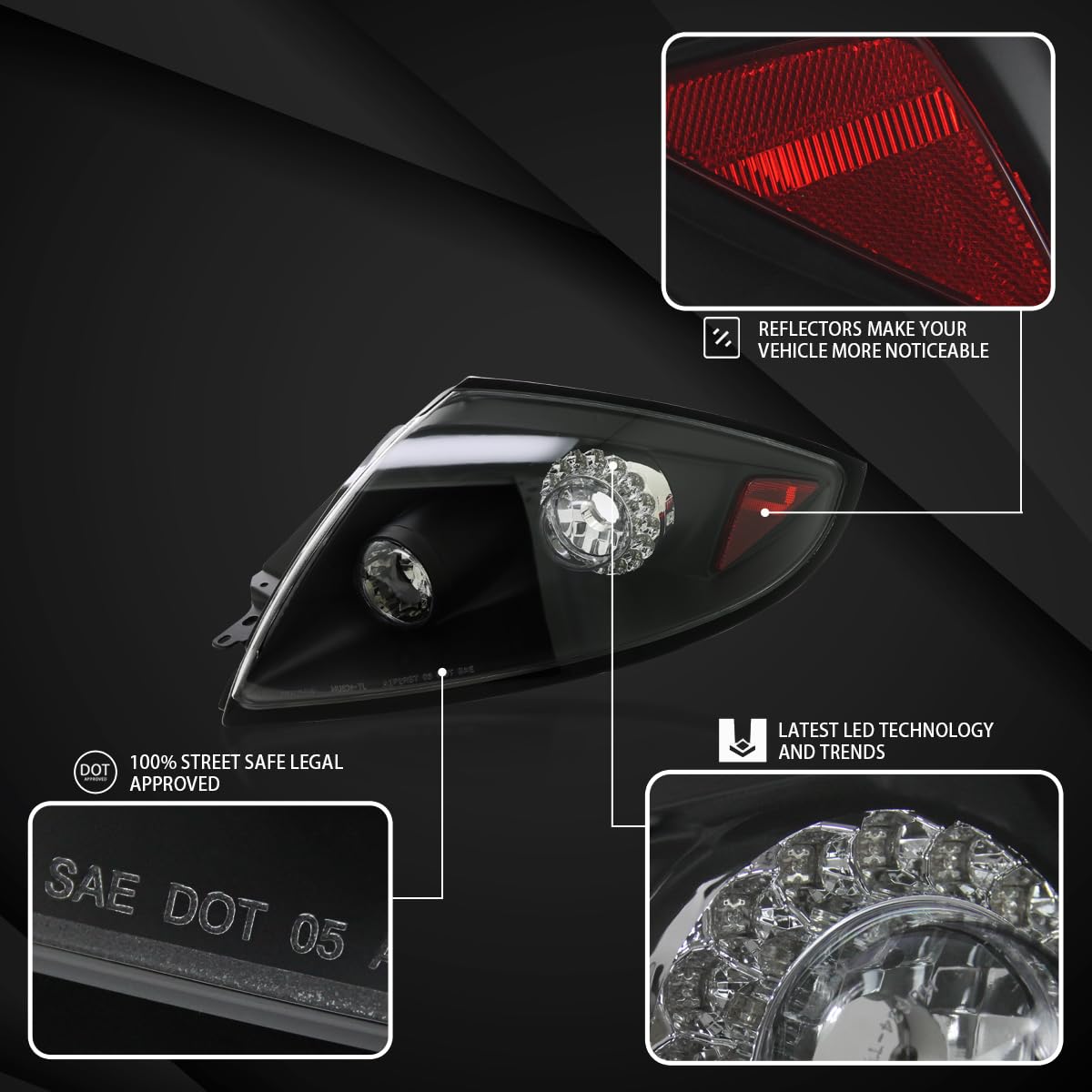 AUTOZENSATION LED Tail Lights Compatible with 2006-2011 Mitsubishi Eclipse - Left & Right Pair Assembly, Black Housing Clear Lens - Upgrade for Enhanced Visibility & Style