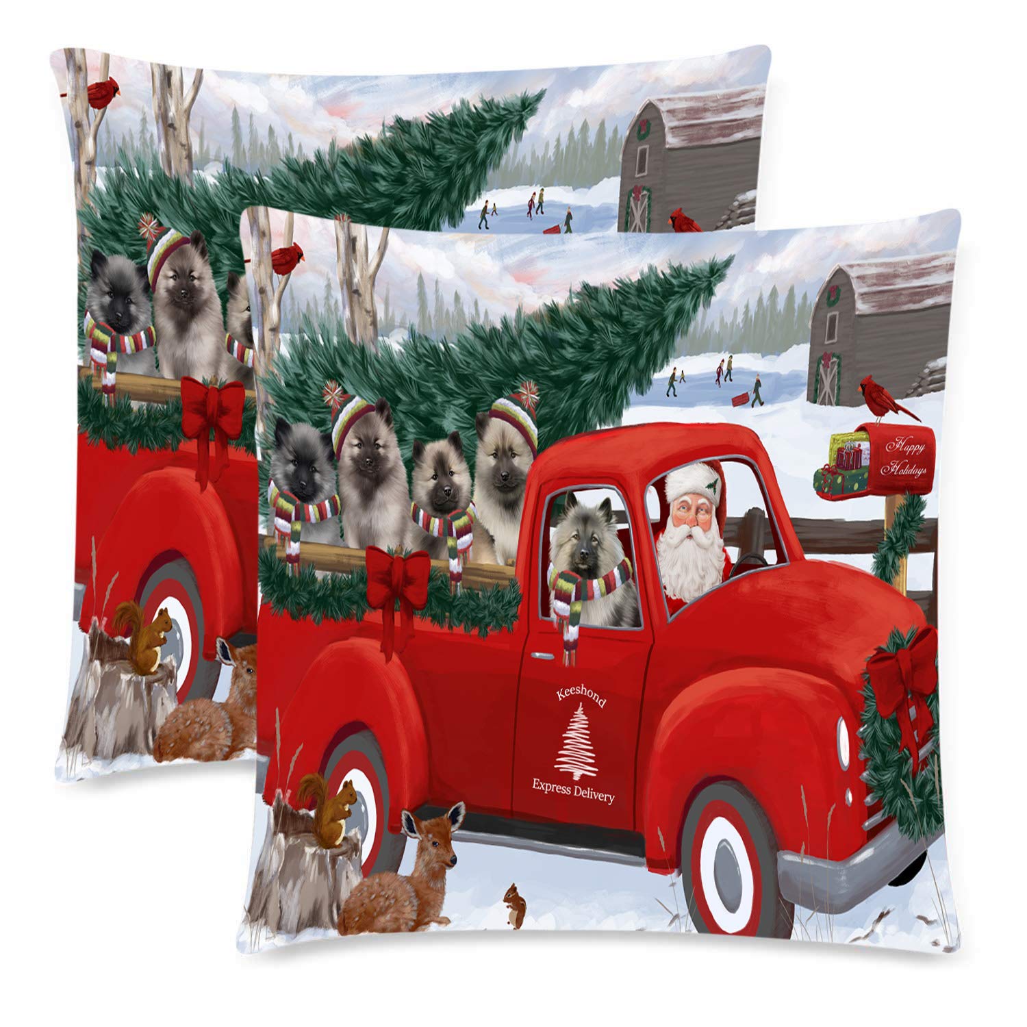 Christmas Santa Express Delivery Red Truck Keeshond Dogs Pillow Cases - 18