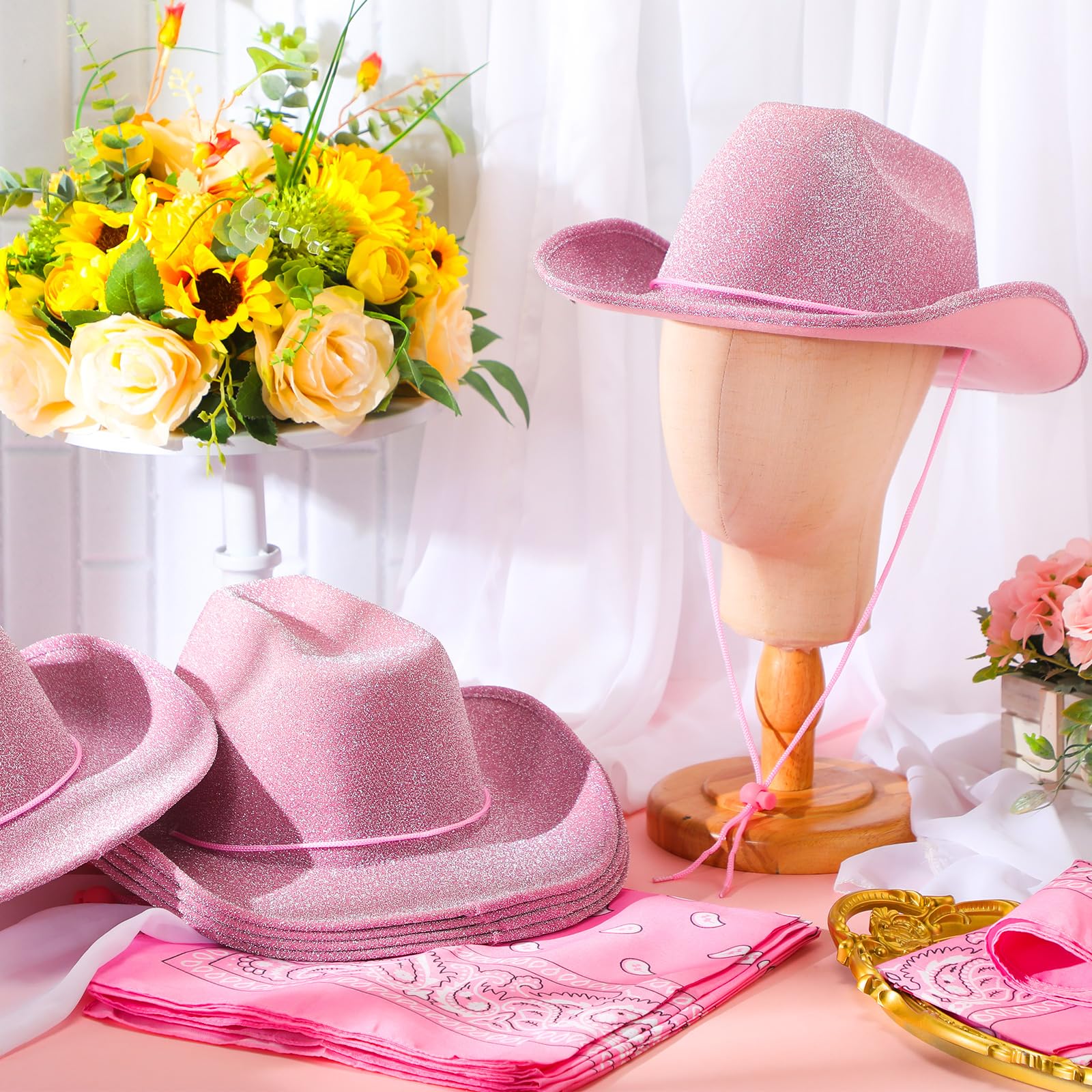 12 Pcs Cowboy Hats for Women & Men - Western Glitter Cowgirl Hats with Adjustable Drawstring - Perfect for Halloween, Costume Parties, Rodeo Events & Country Music Festivals