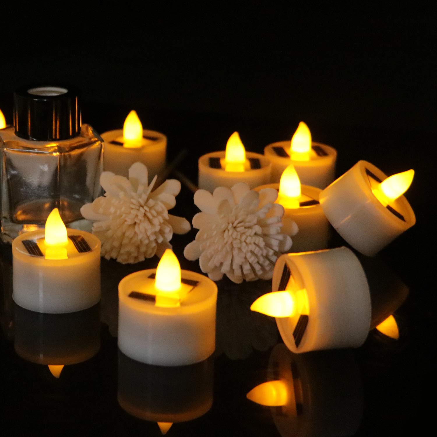 Rechargeable Solar LED Tea Light Candles - 6 Pack Warm White Flickering Flameless Night Lights for Outdoor Camping, Garden Decor, Emergency Power Outage & Romantic Ambiance
