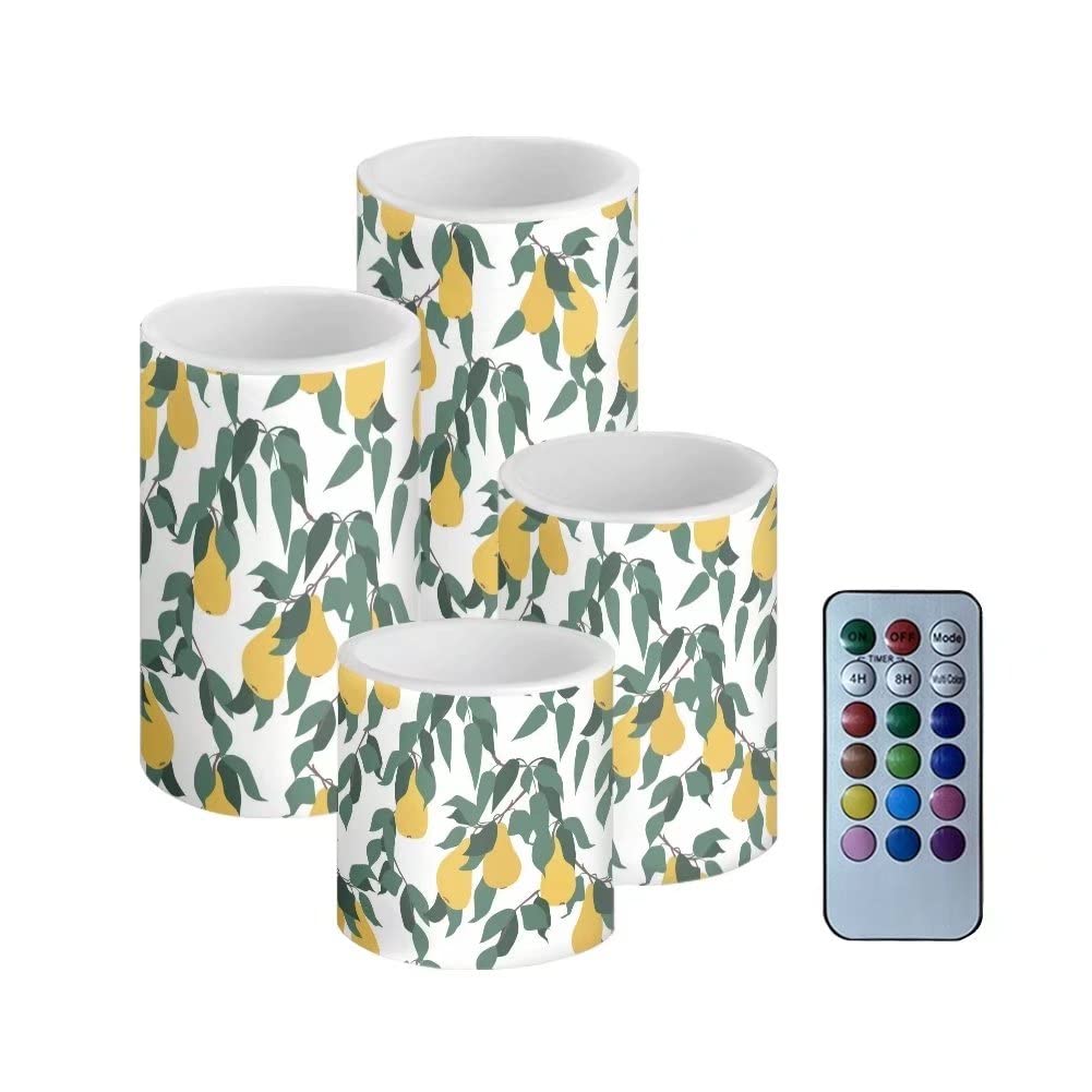 NETILGEN Flameless LED Candles with Realistic Dancing Flame - Battery Operated, Timer & Remote Control, Fruits Leaves Design, Set of 4 (AAA Batteries Not Included) - Perfect for Home Decor, Wedding Centerpieces, Romantic Dinner Ambiance
