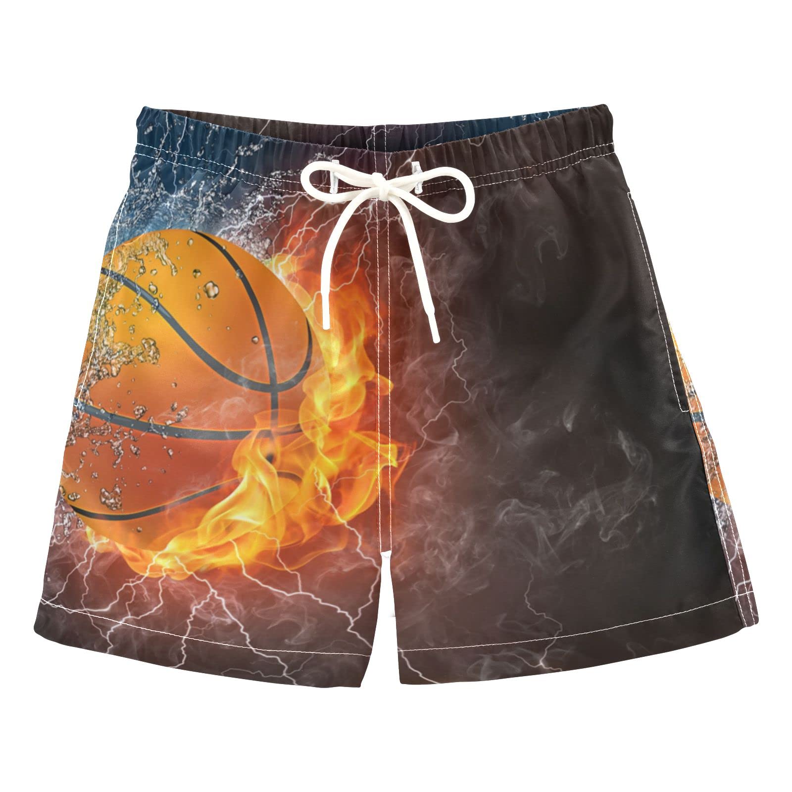 Cool Basketball Print Boys Swim Trunks - Quick Dry Toddler Swim Shorts, Kids Swimwear for Beach, Pool & Water Play - Fun Bathing Suits for Summer Activities