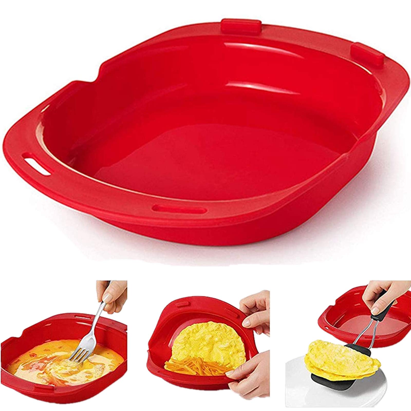 Non-Stick Silicone Omelette Maker for Microwave & Oven - 9.57×7.83×1.69in Egg Roll Baking Pan - Perfect for Breakfast, Meal Prep & Camping Cooking
