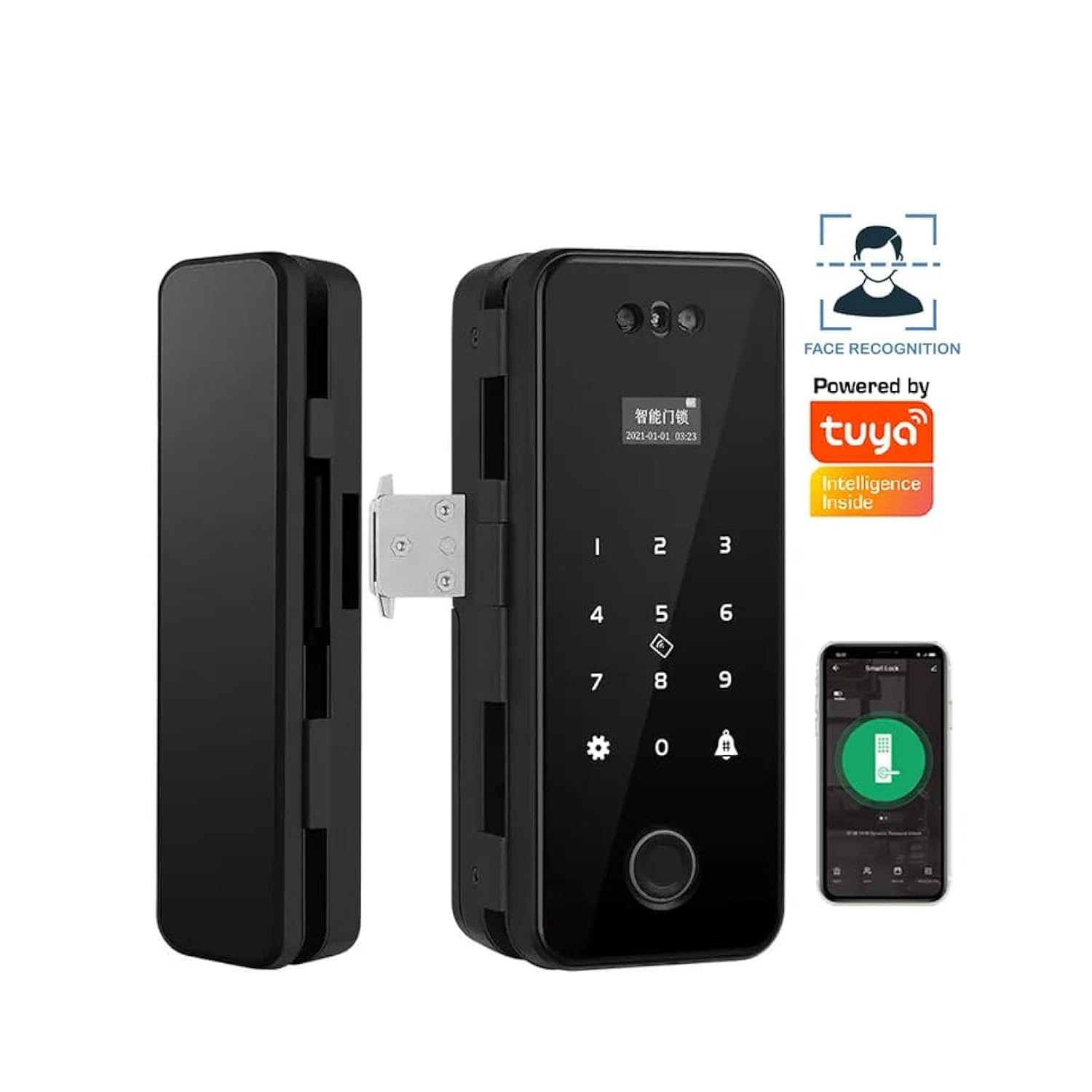 Smart WiFi 3D Face Recognition Biometric Fingerprint Door Lock with Digital Keypad - Keyless Electronic Security Lock for Frameless Double Doors | Ideal for Homes, Offices & Smart Buildings