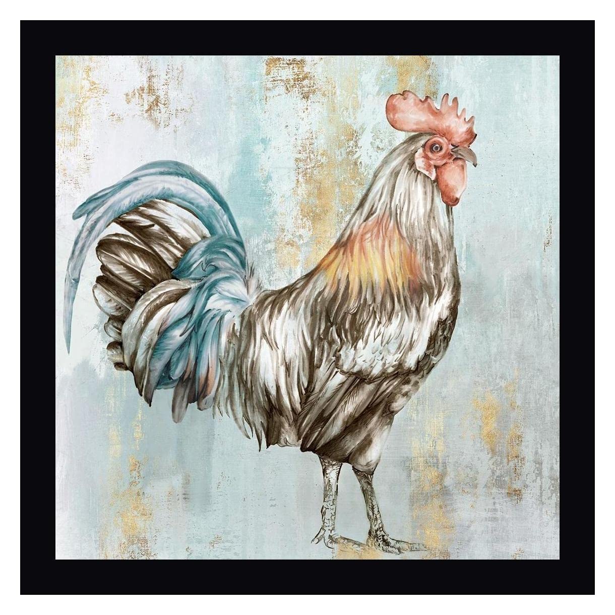 Eva Watts Crock-A-Doodle-Do I 24x24 Inch Framed Canvas Art Print with Black Frame - Ready to Hang Wall Decor for Living Room, Bedroom, or Office